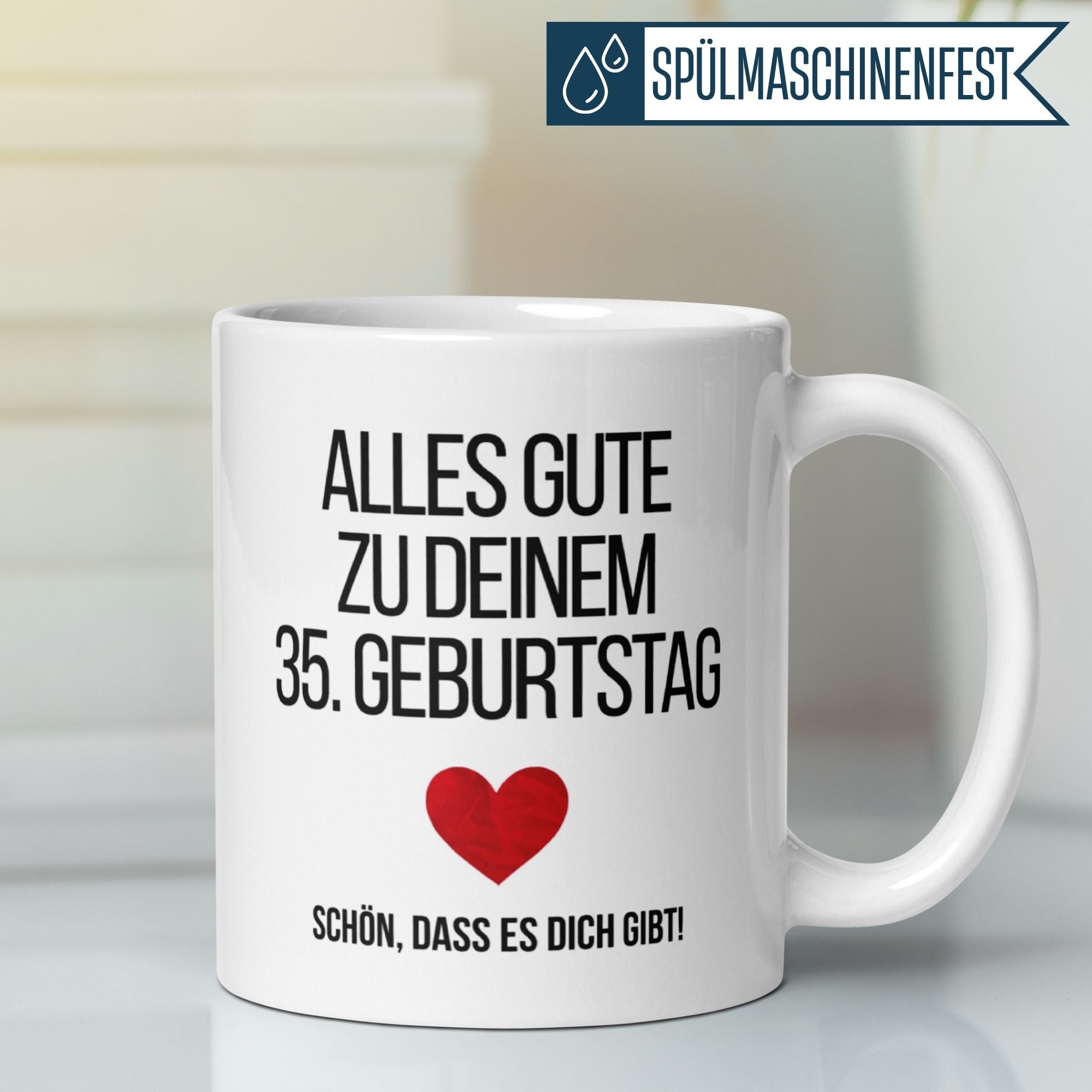 Momentals® Tasse für den 35. Geburtstag mit Herz & liebevollem Spruch "Alles Gute zu deinem 35. Geburtstag".