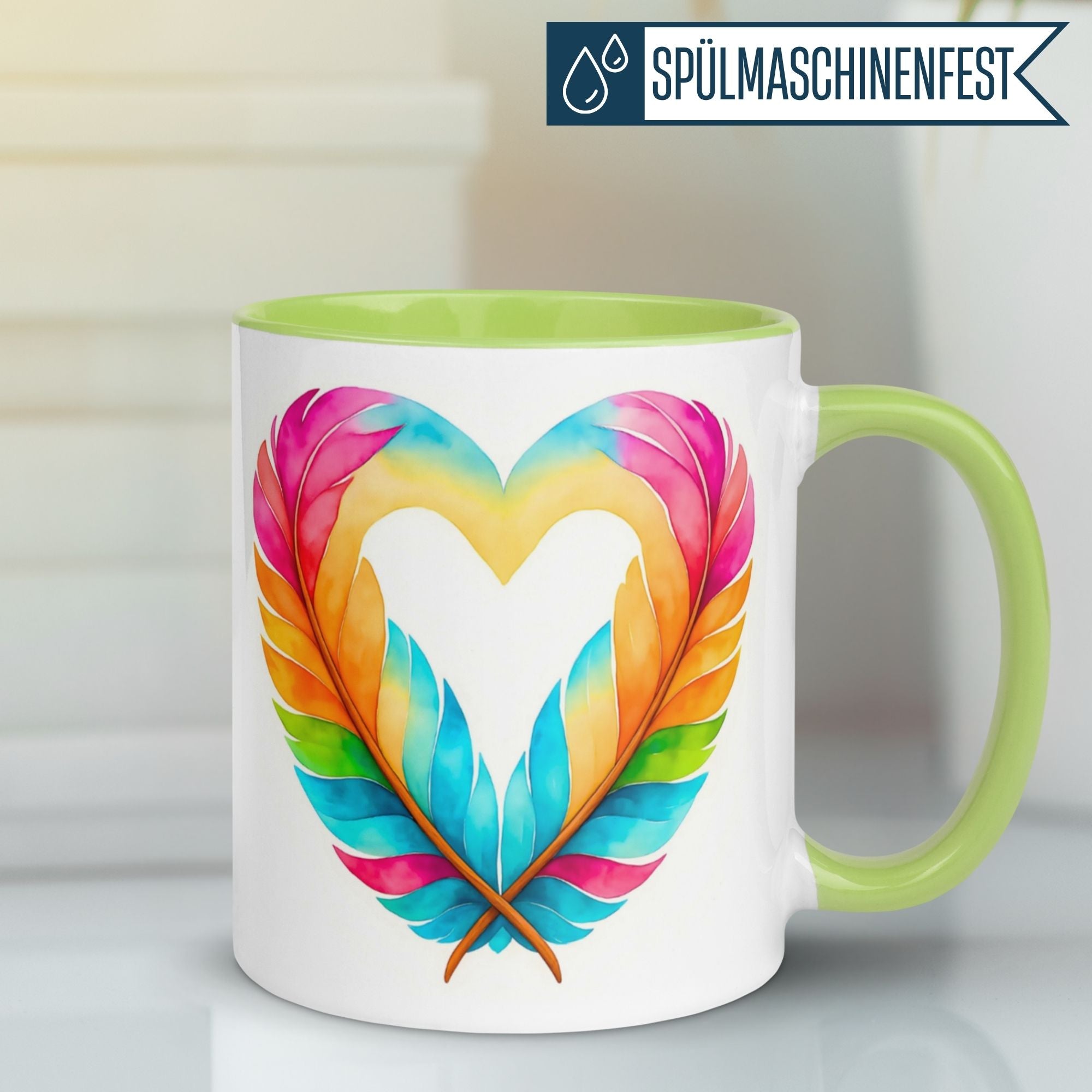 Tasse Liebe – „Herz aus Federn“ – Ich liebe Dich Geschenk Partner Jahrestag Valentinstag