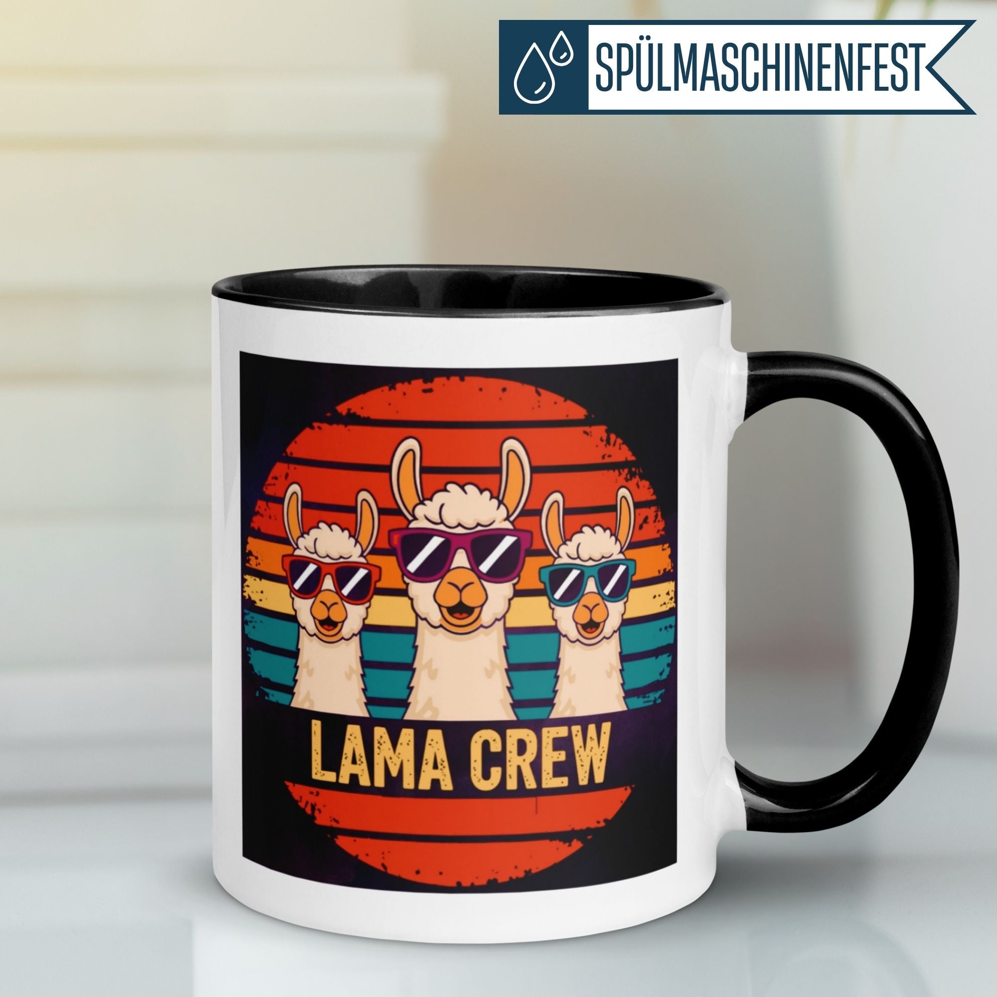 Momentals Tasse mit Lama Crew Design und Sonnenbrillen, perfektes Geschenk für Tierliebhaber