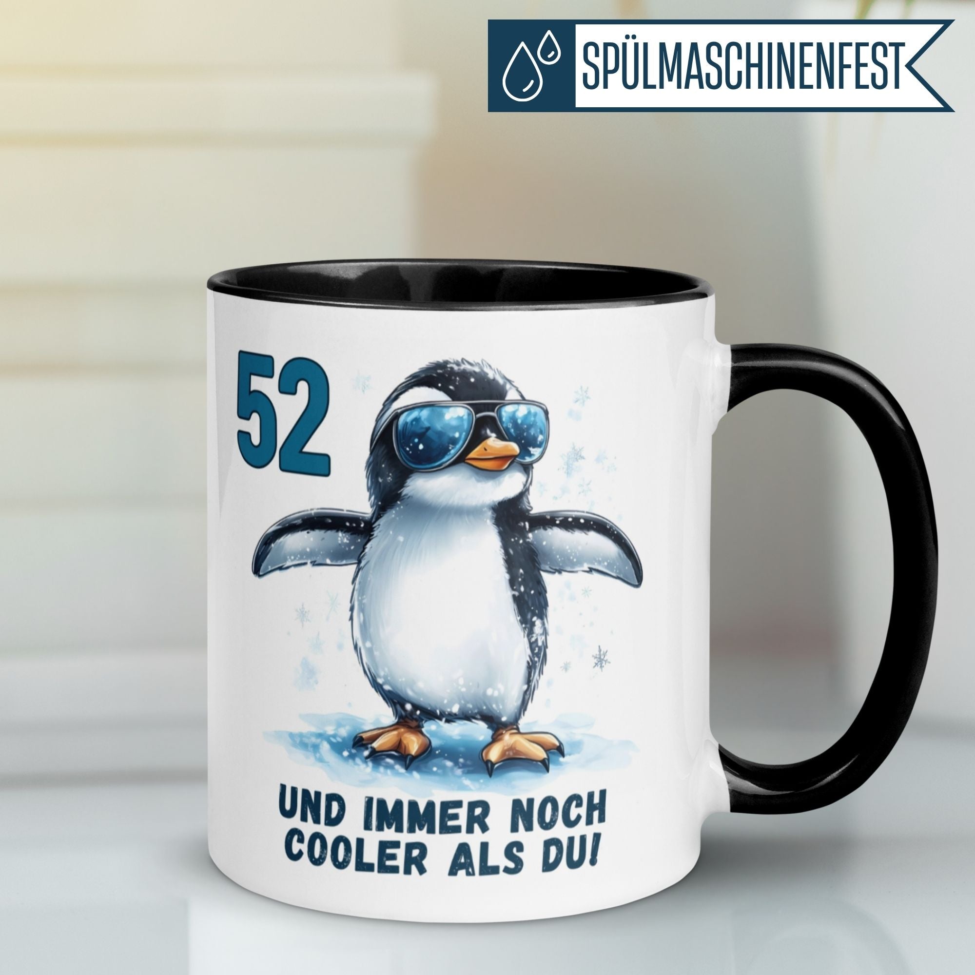 Momentals® Tasse 52. Geburtstag | Pinguin & Spruch | 52 und immer noch cooler als du