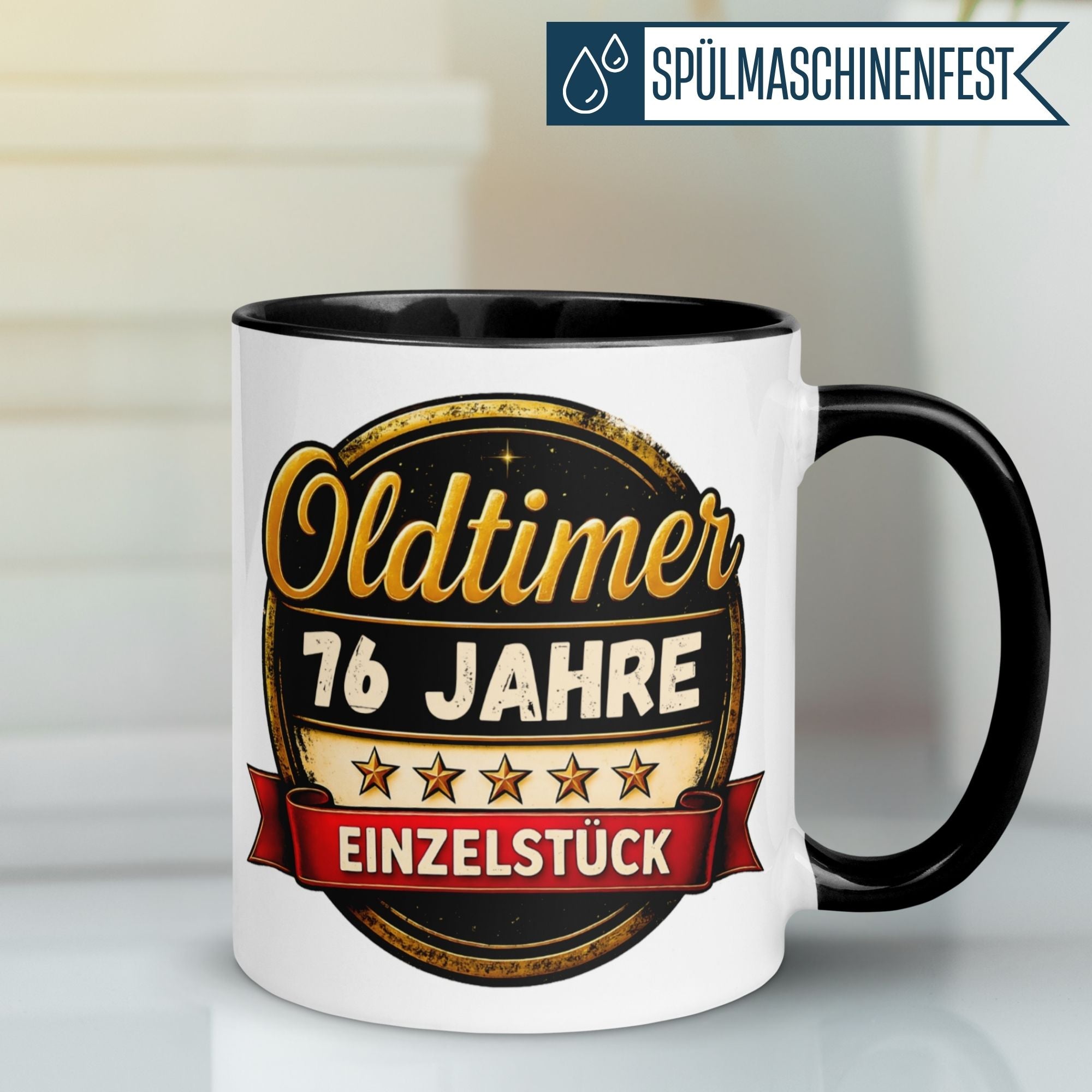 Tasse 76. Geburtstag Mann Frau – „Oldtimer – 76 Jahre – Einzelstück“ – Geschenk zum Geburtstag Männer Frauen