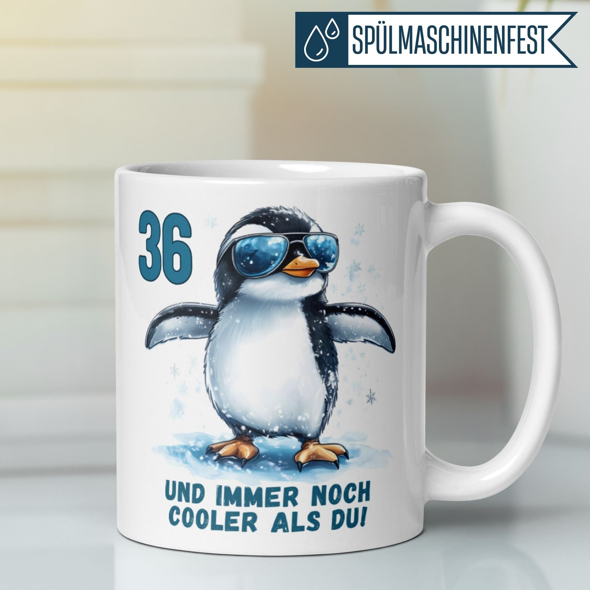 Momentals® Tasse 36. Geburtstag | Pinguin & Spruch | 36 und immer noch cooler als du • Momentals