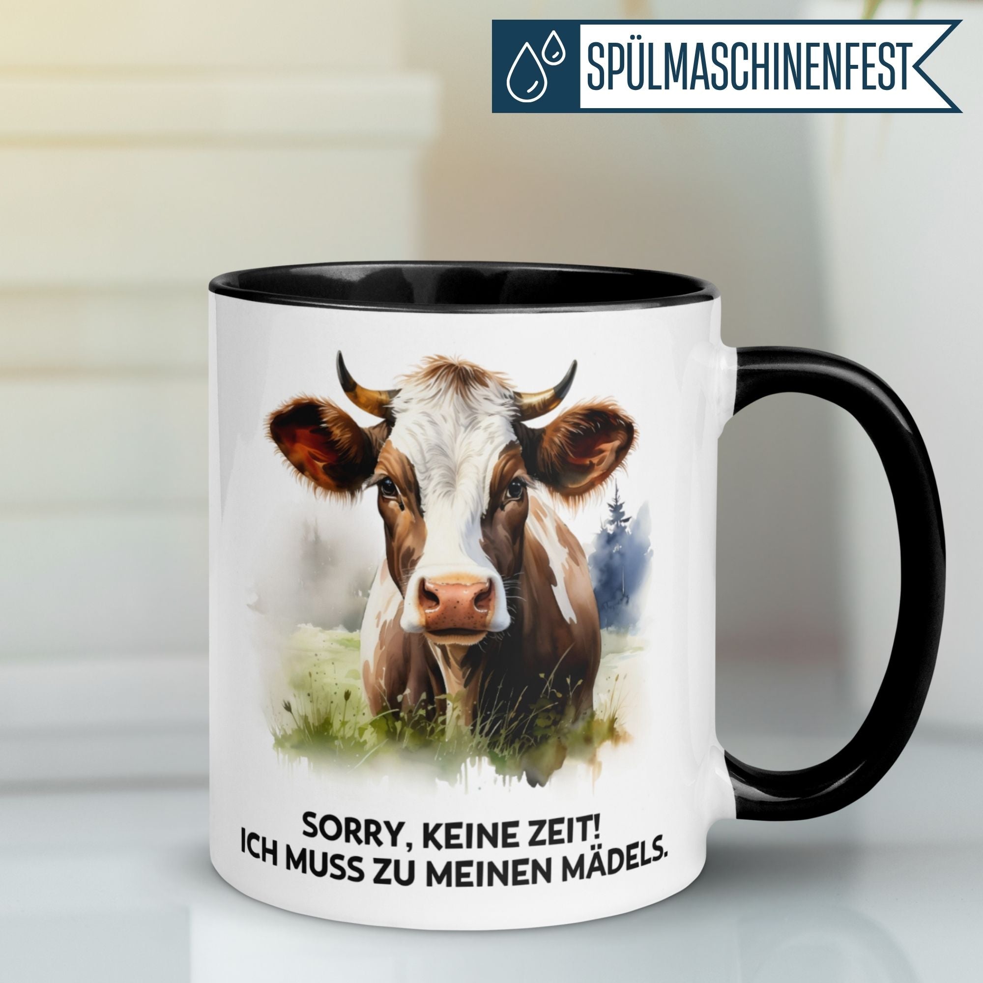 Tasse Kuh – „Sorry keine Zeit - Ich muss zu meinen Mädels“ – lustiger Geschenk Becher