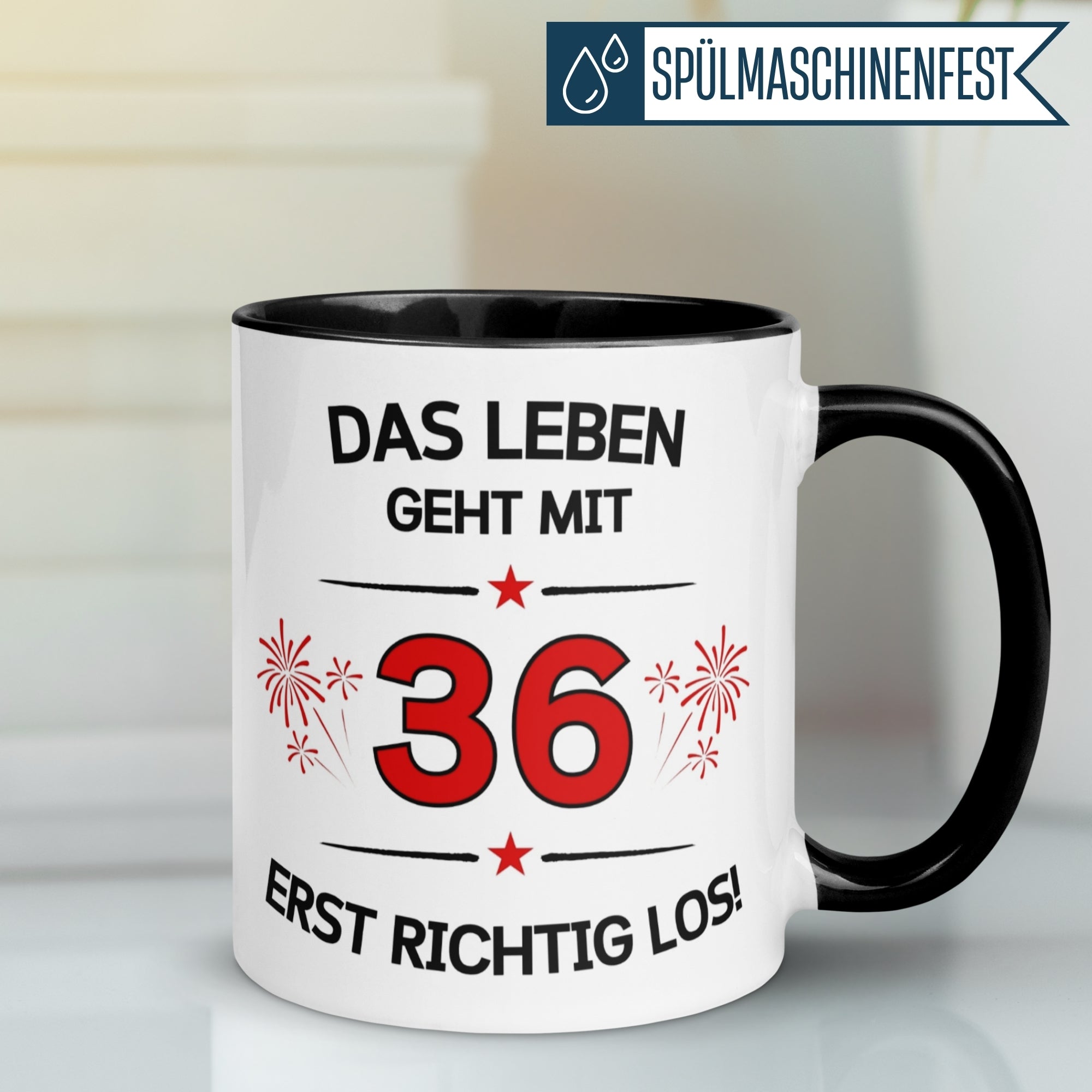 Tasse 36. Geburtstag Mann Frau – „Das Leben geht mit 36 erst Los“ – Geschenk zum Geburtstag Männer Frauen