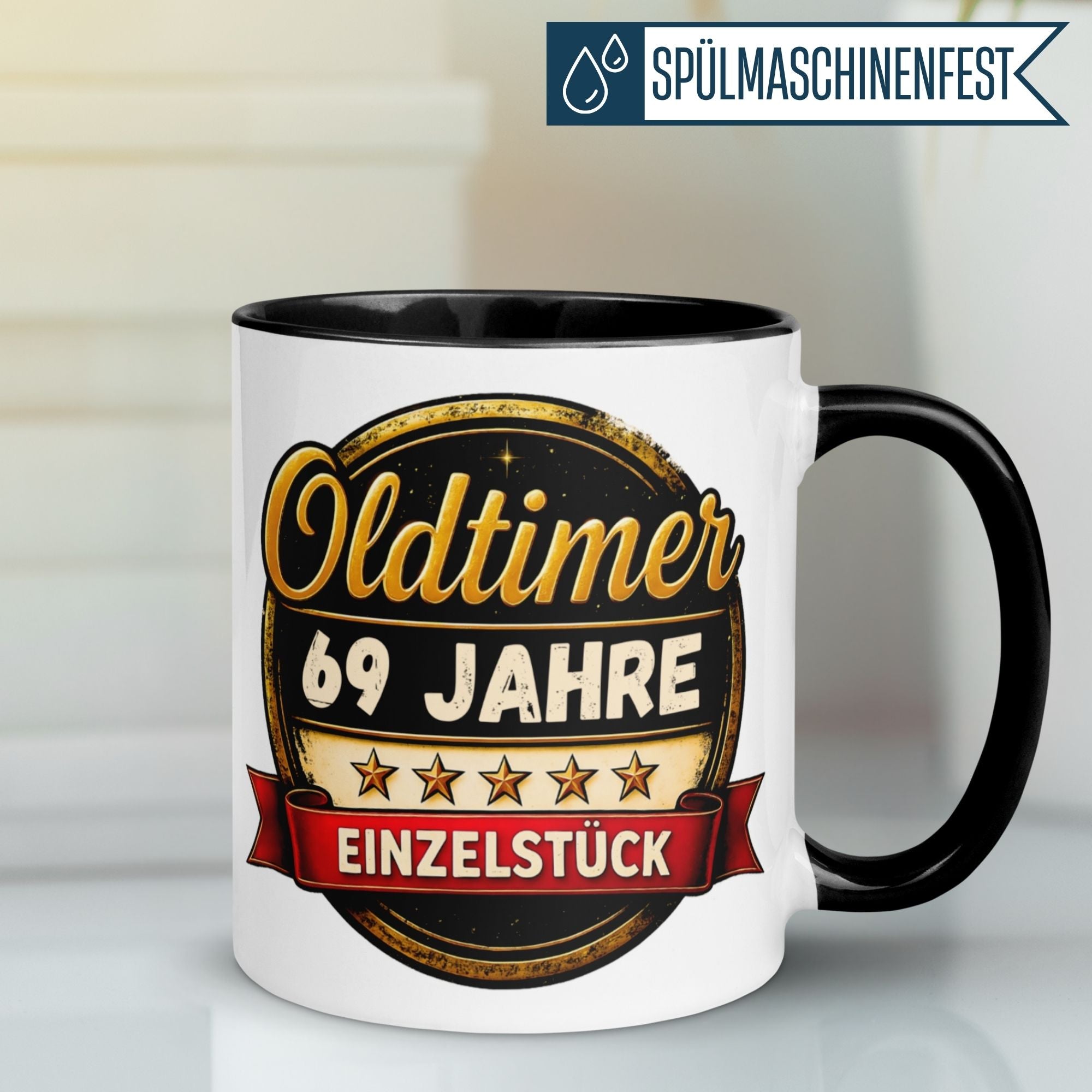 Tasse 69. Geburtstag Mann Frau – „Oldtimer – 69 Jahre – Einzelstück“ – Geschenk zum Geburtstag Männer Frauen