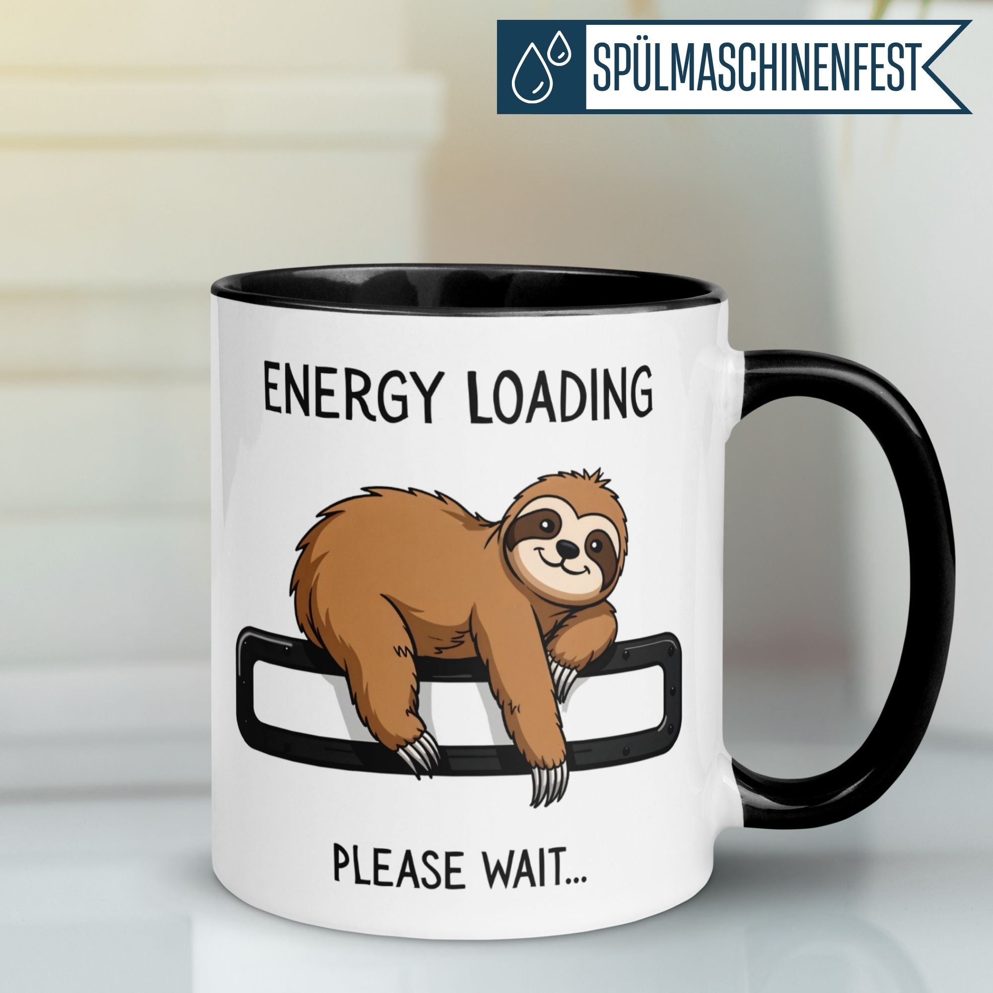 Tasse Faultier – „ENERGY LOADING – PLEASE WAIT“ – lustiger Morgenmuffel Geschenk Becher
