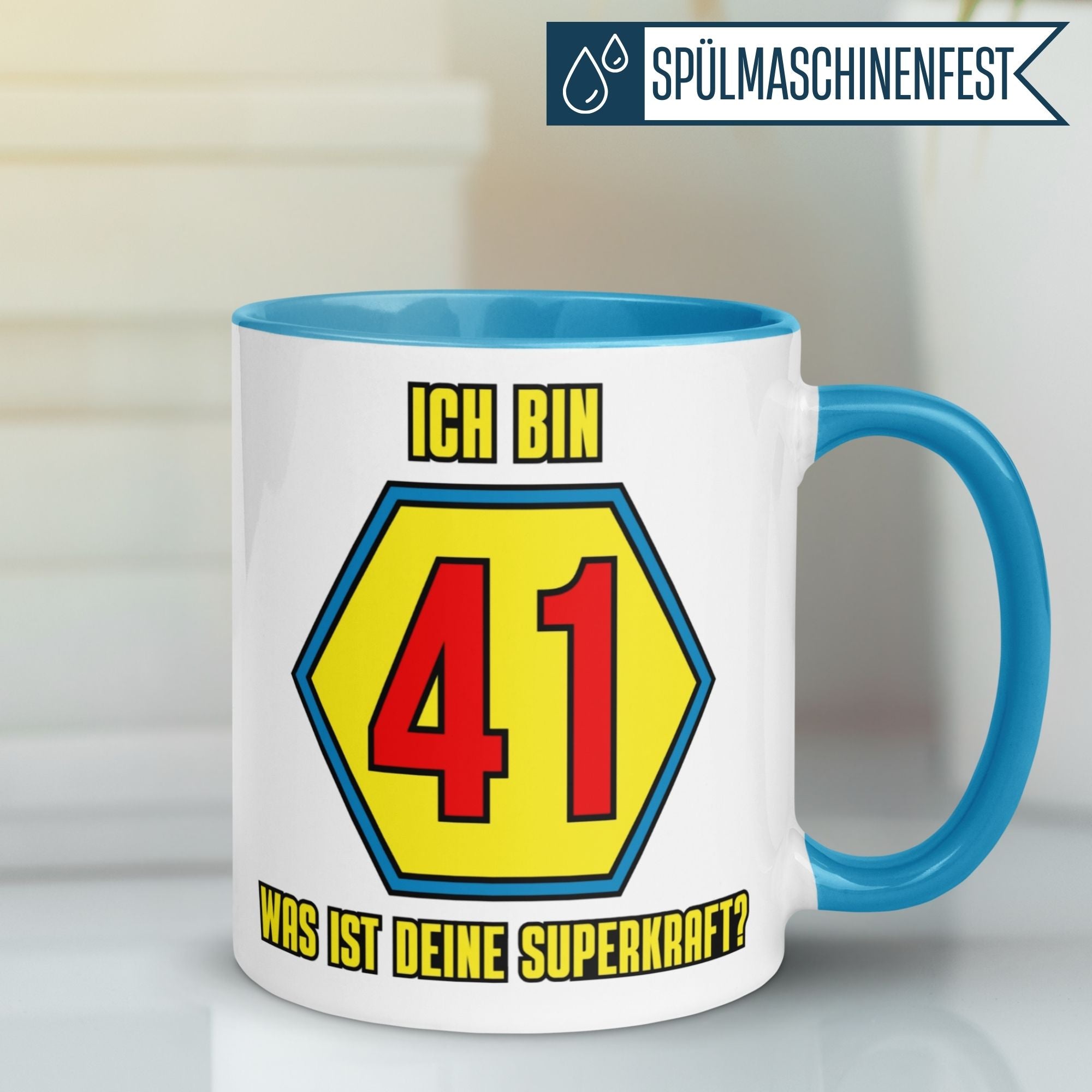 Tasse 41. Geburtstag | Superheld & Spruch | Ich bin 41 und was ist deine Superkraft