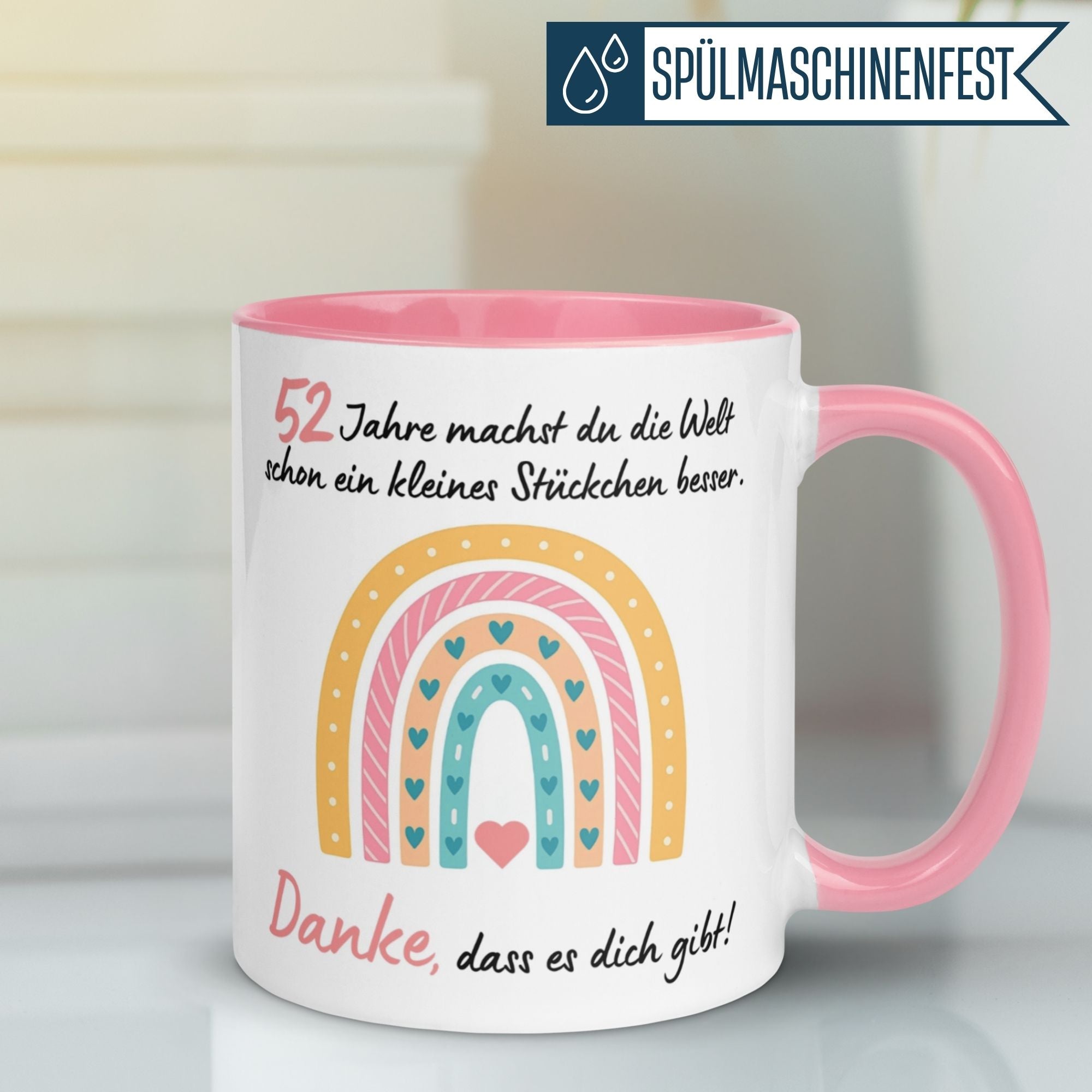 Momentals® Tasse 52. Geburtstag | Herz & Spruch | Danke dass es dich gibt