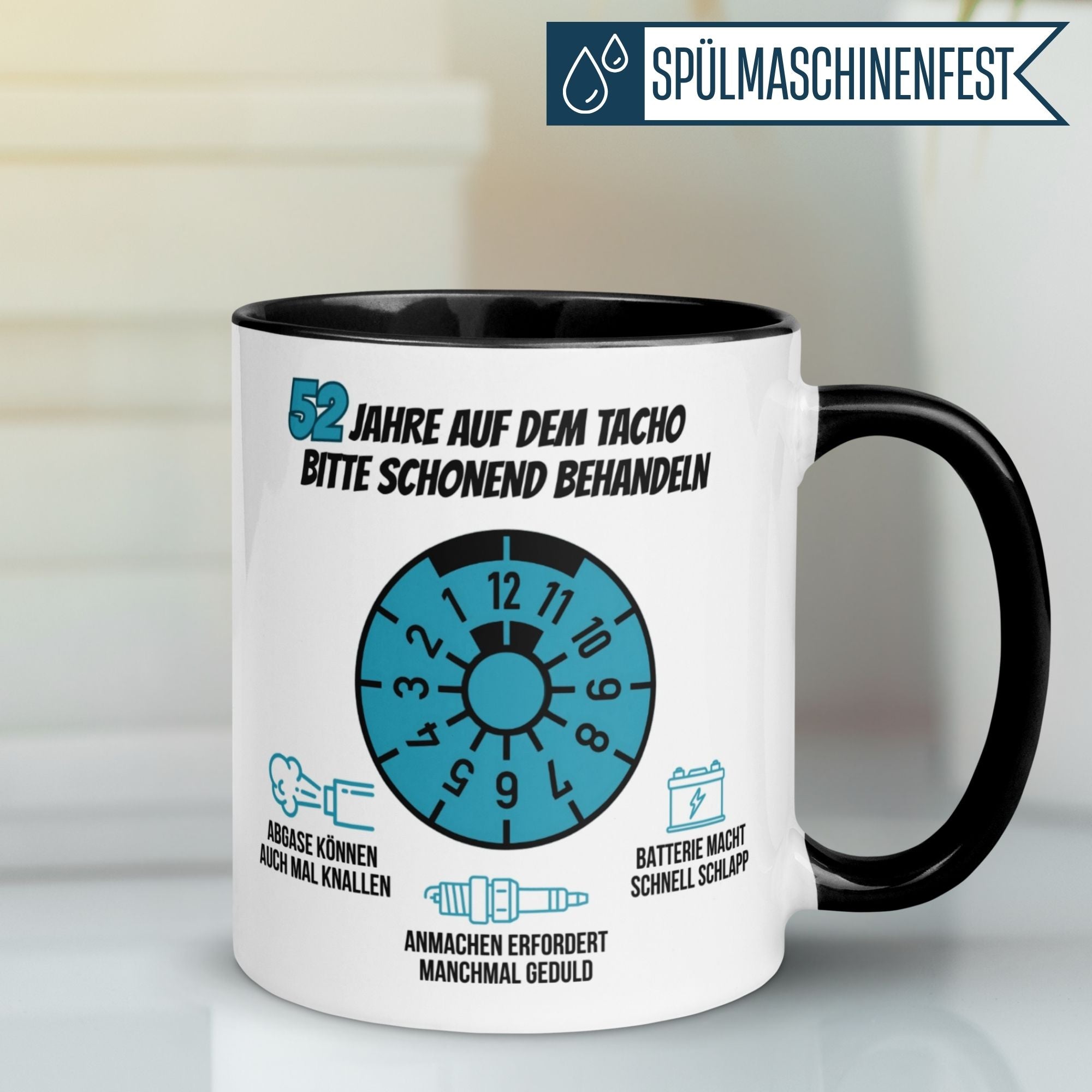 Momentals® Tasse 52. Geburtstag | Superheld & Spruch | 52 Jahre auf dem Tacho – Bitte schonend behandeln