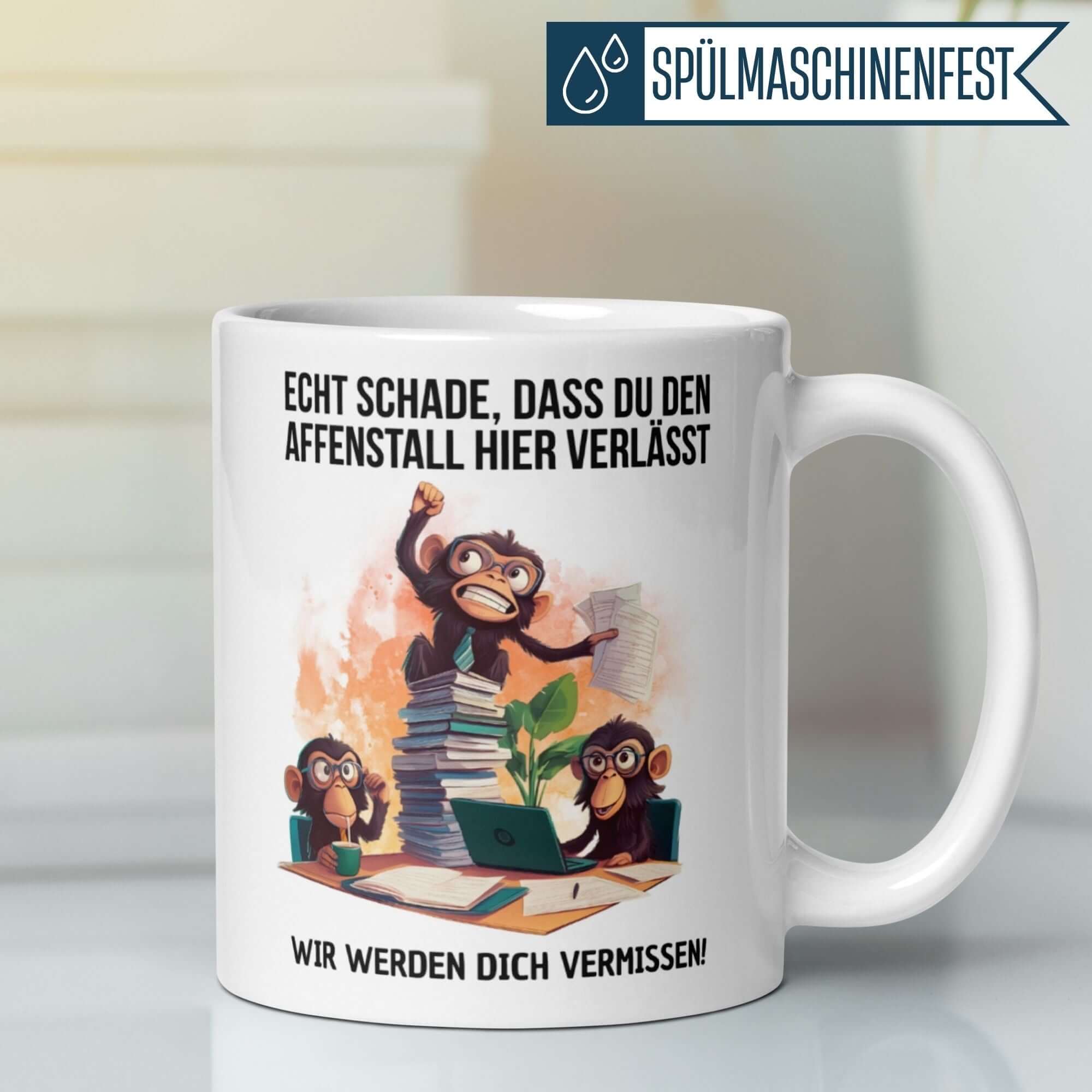 Momentals® Tasse Abschied | Affen & Comicstil | Büroabschied aus dem Affenstall • Momentals