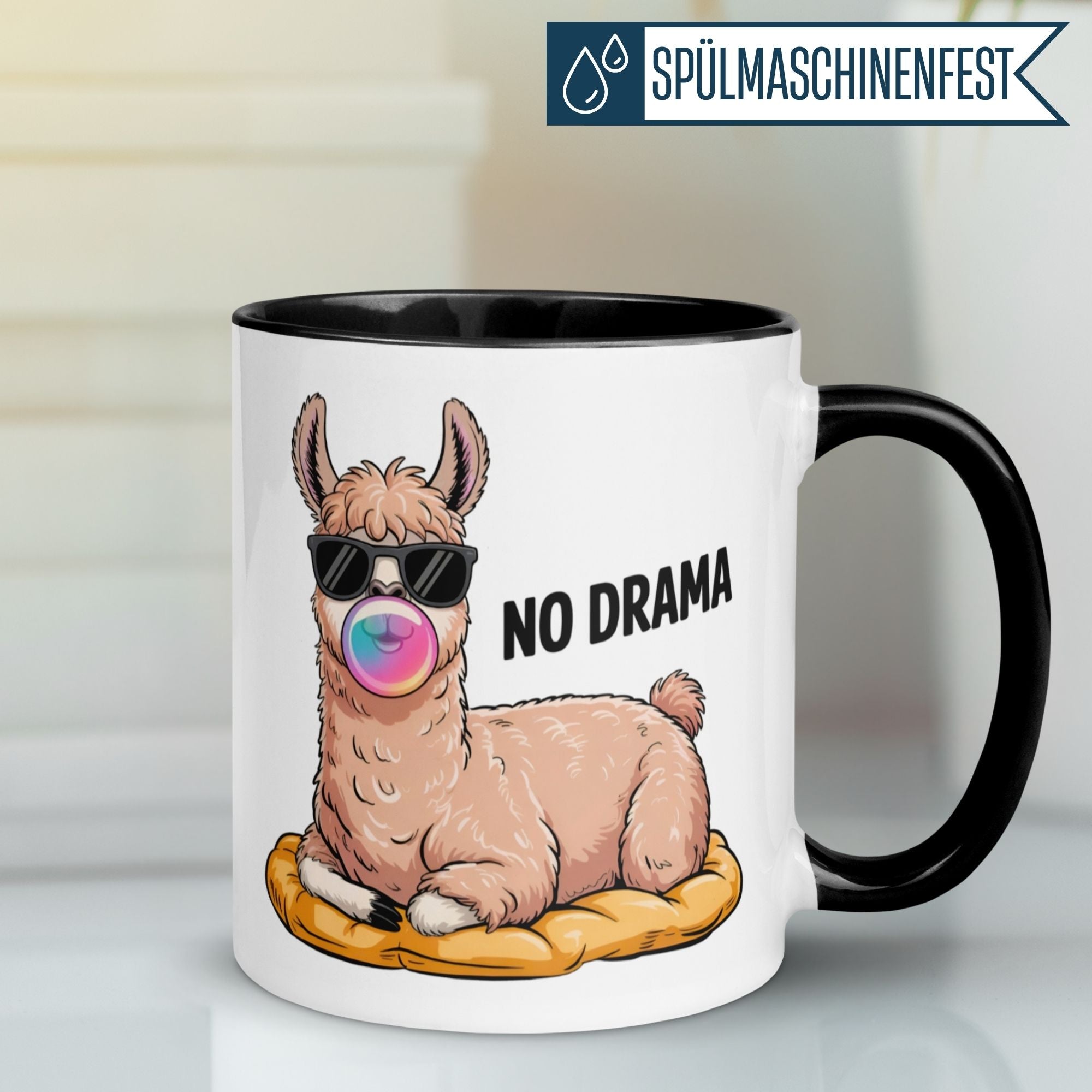 Tasse Lama – „NO DRAMA“ – lustiger Lama Geschenk Becher