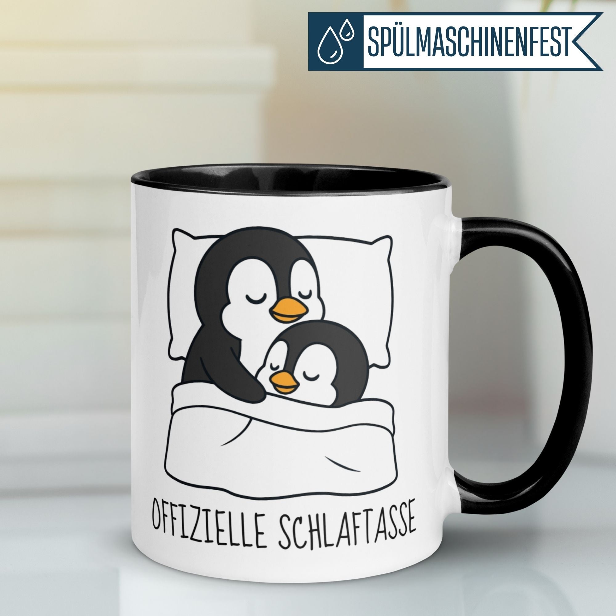Tasse Pinguin – „Offizielle Schlaftasse“ – lustiger Geschenk Becher für Schlafanzug Fans
