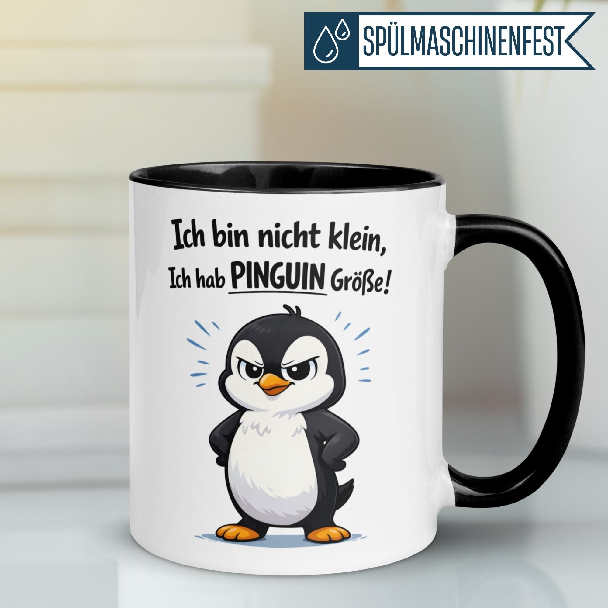 Tasse Pinguin – „Ich bin nicht klein - Ich hab Pinguin Größe“ – lustiger Geschenk Becher