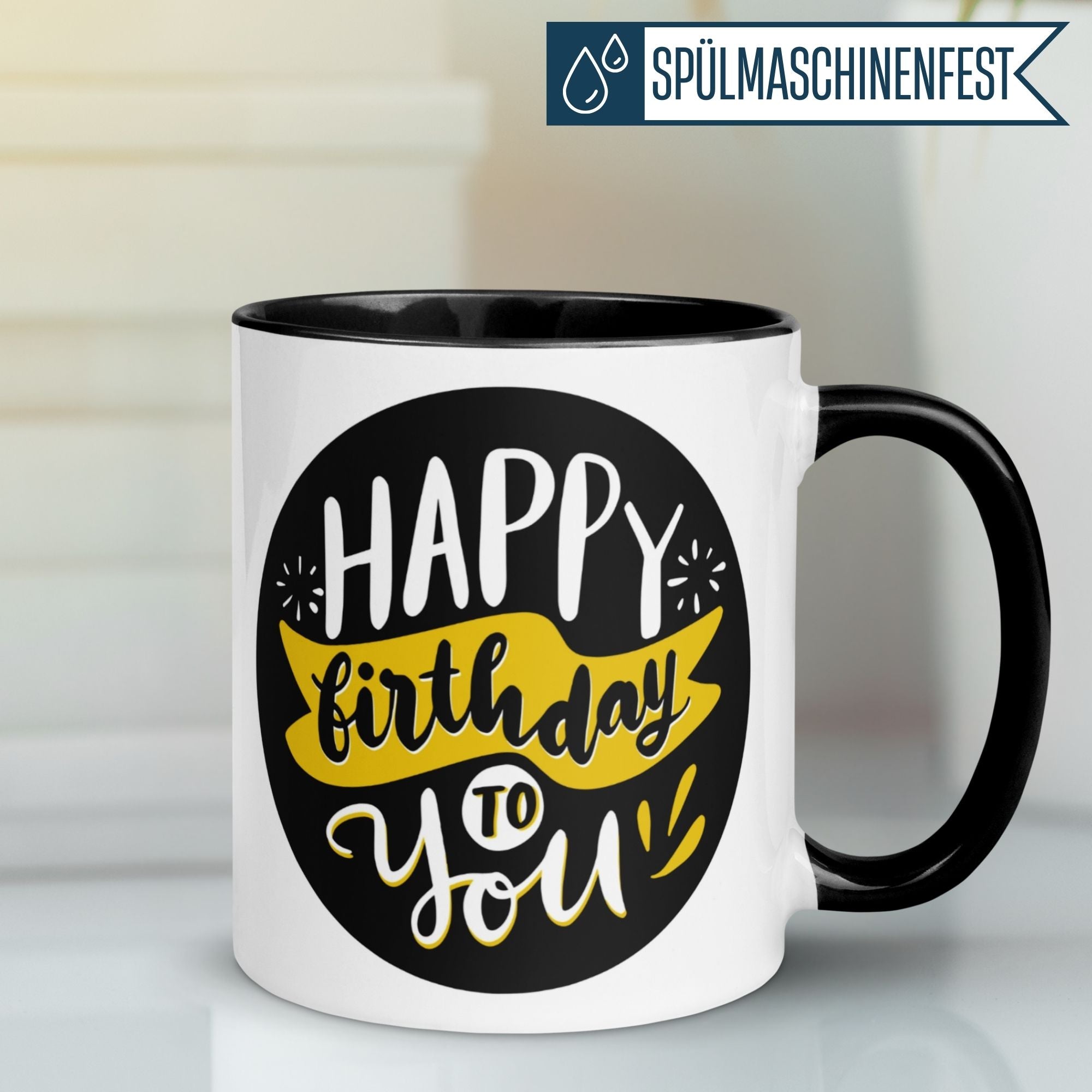 Tasse Geburtstag – „Happy Birthday Schwarz Gold“ – Geburtstagsgeschenk Mann Frau