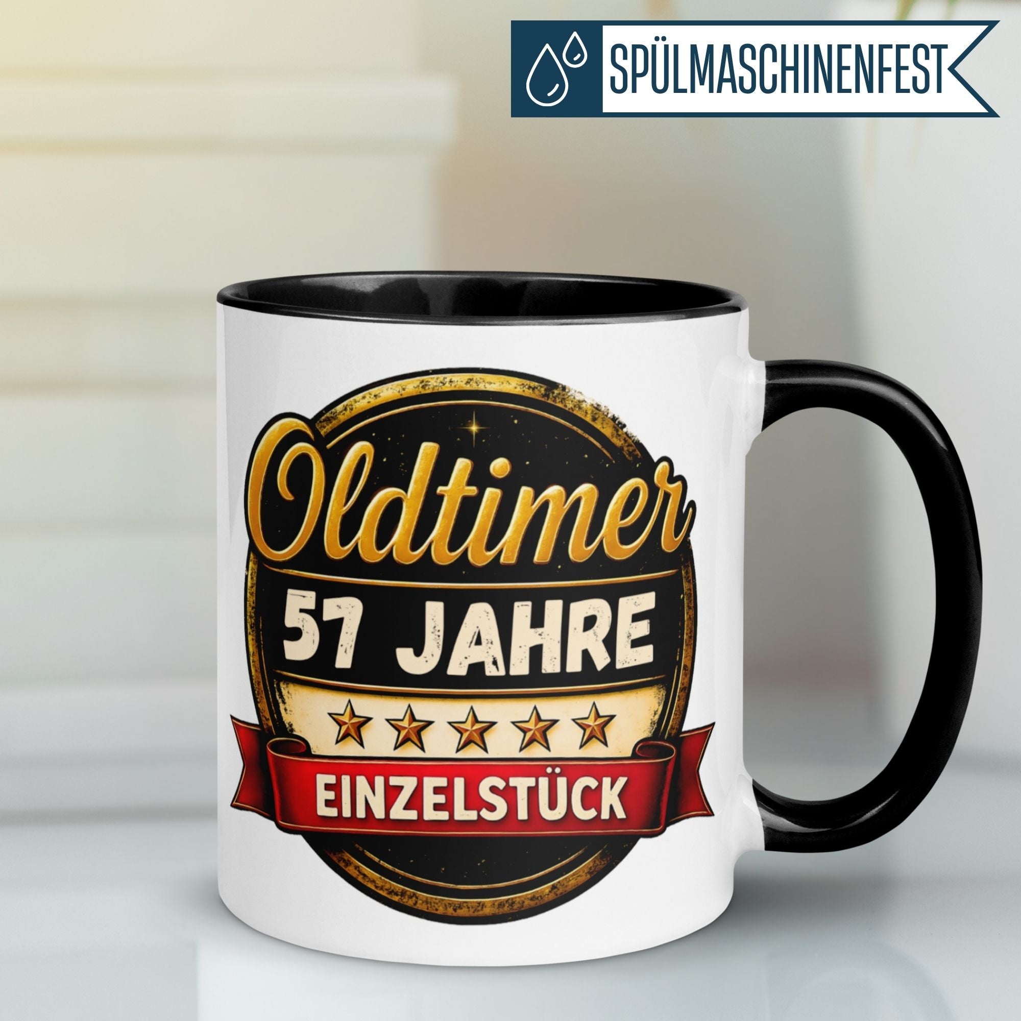 Tasse 57. Geburtstag Mann Frau – „Oldtimer – 57 Jahre – Einzelstück“ – Geschenk zum Geburtstag Männer Frauen