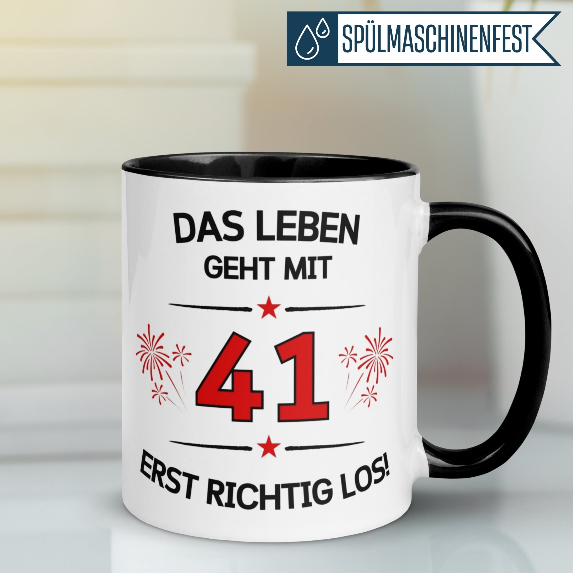 Tasse 41. Geburtstag Mann Frau – „Das Leben geht mit 41 erst Los“ – Geschenk zum Geburtstag Männer Frauen