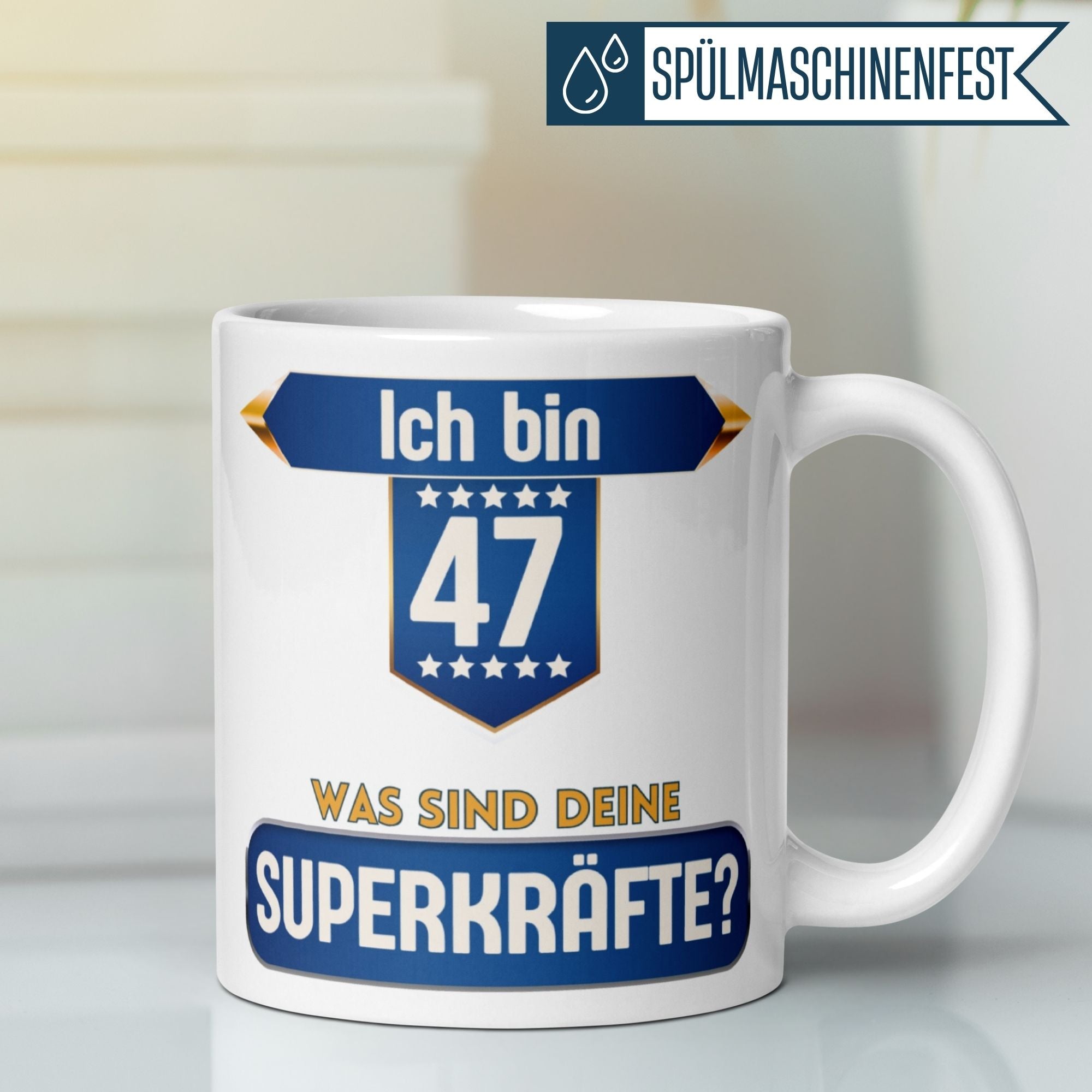Momentals® Tasse 47. Geburtstag | Superheld & Spruch | Ich bin 47 und was ist deine Superkraft