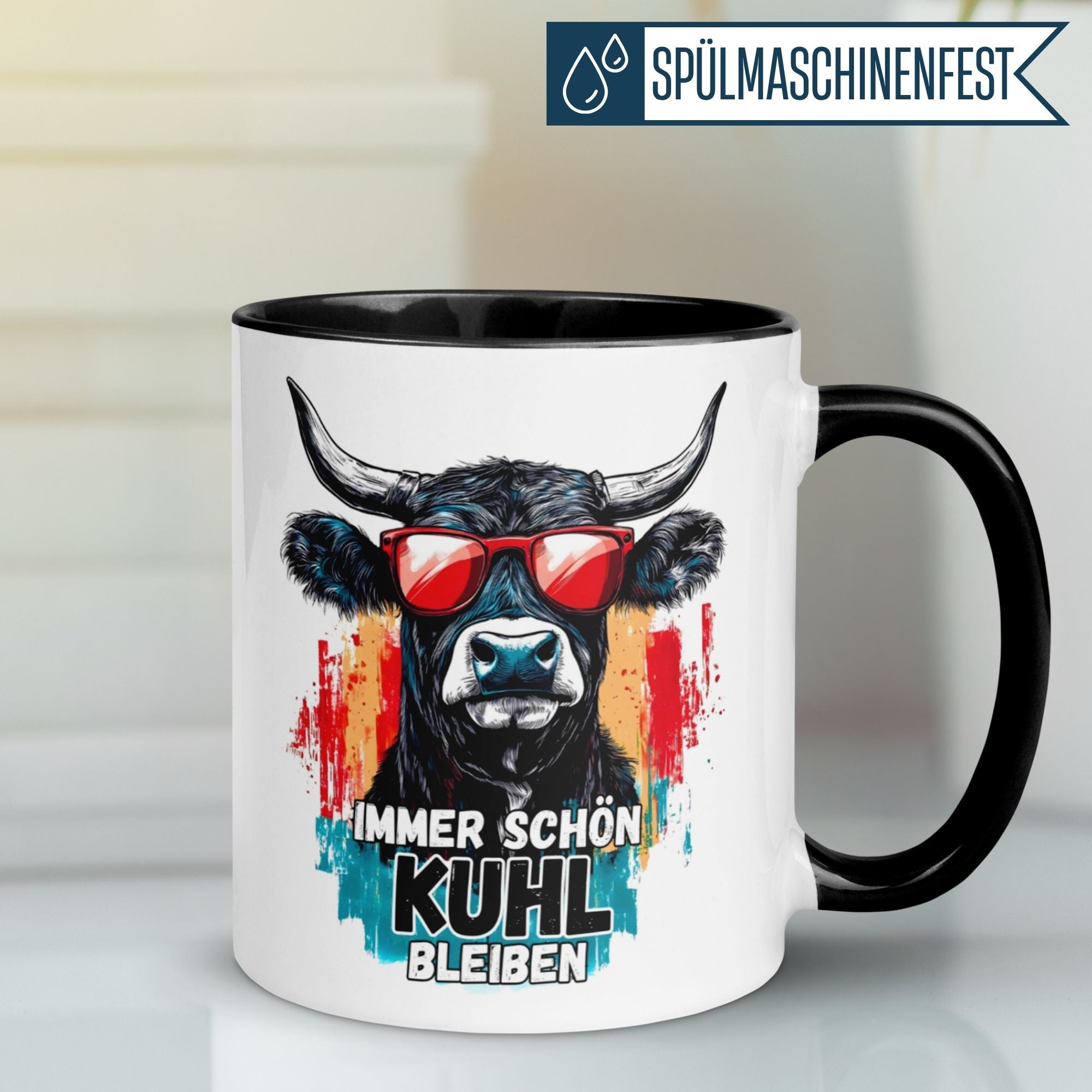 Tasse Kuh – „Immer schön kuhl bleiben“ – lustiger Geschenk Becher für Bauer