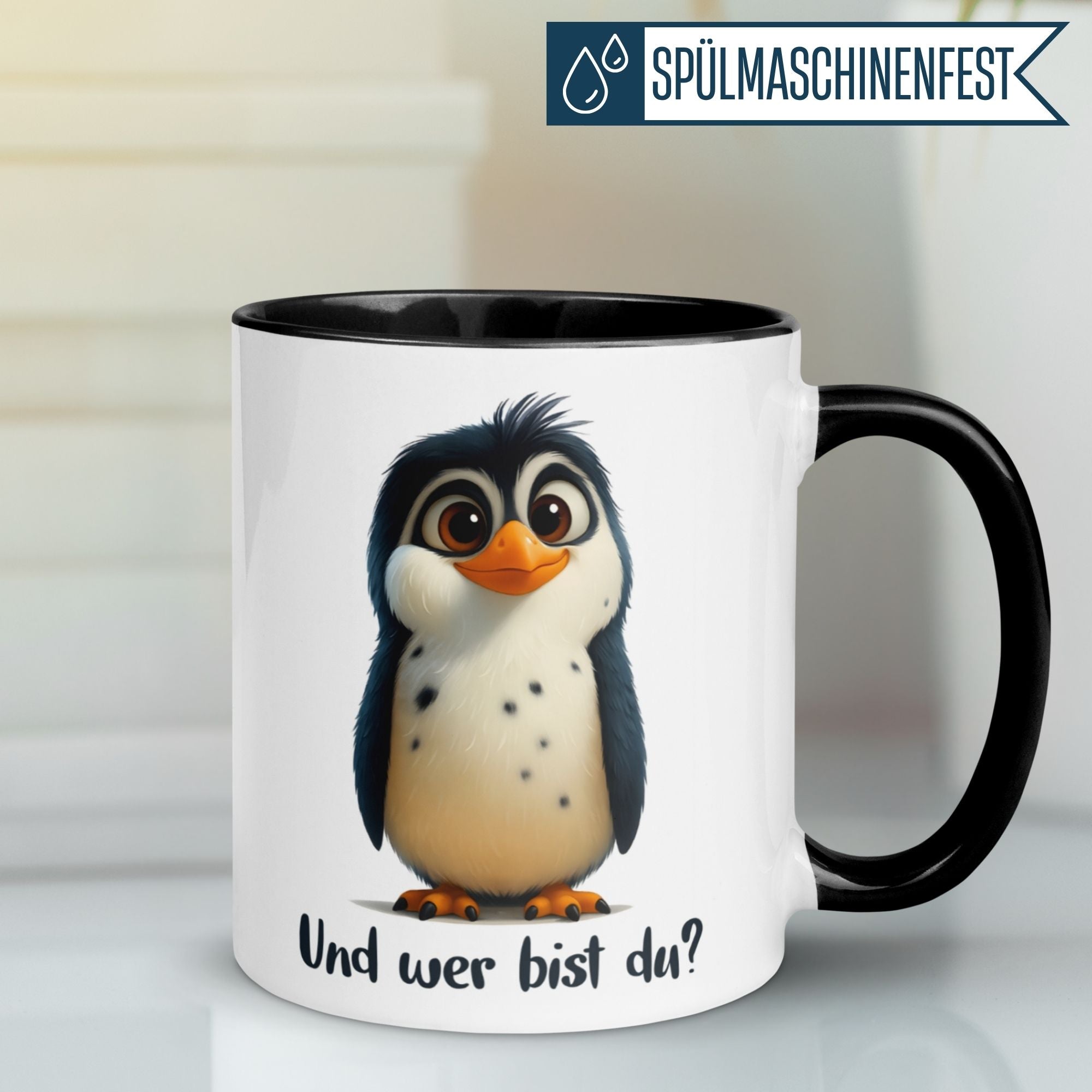 Tasse Pinguin – „Und wer bist du“ – lustiger Geschenk Becher für Pinguin Fans