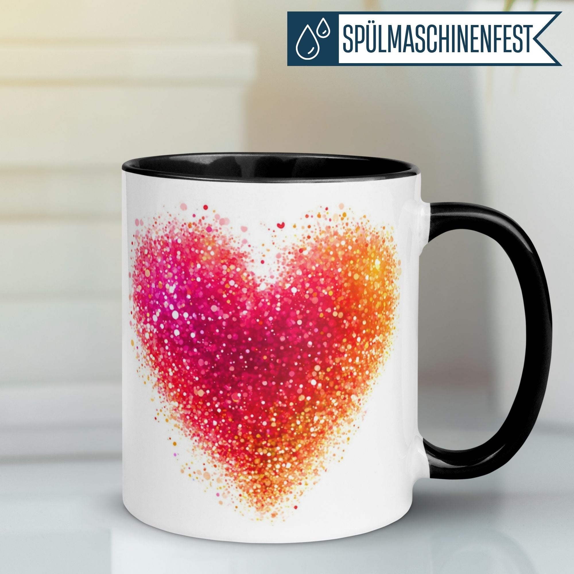 Tasse Liebe – „Glitzerndes Herz“ – Ich liebe Dich Geschenk Partner Jahrestag Valentinstag