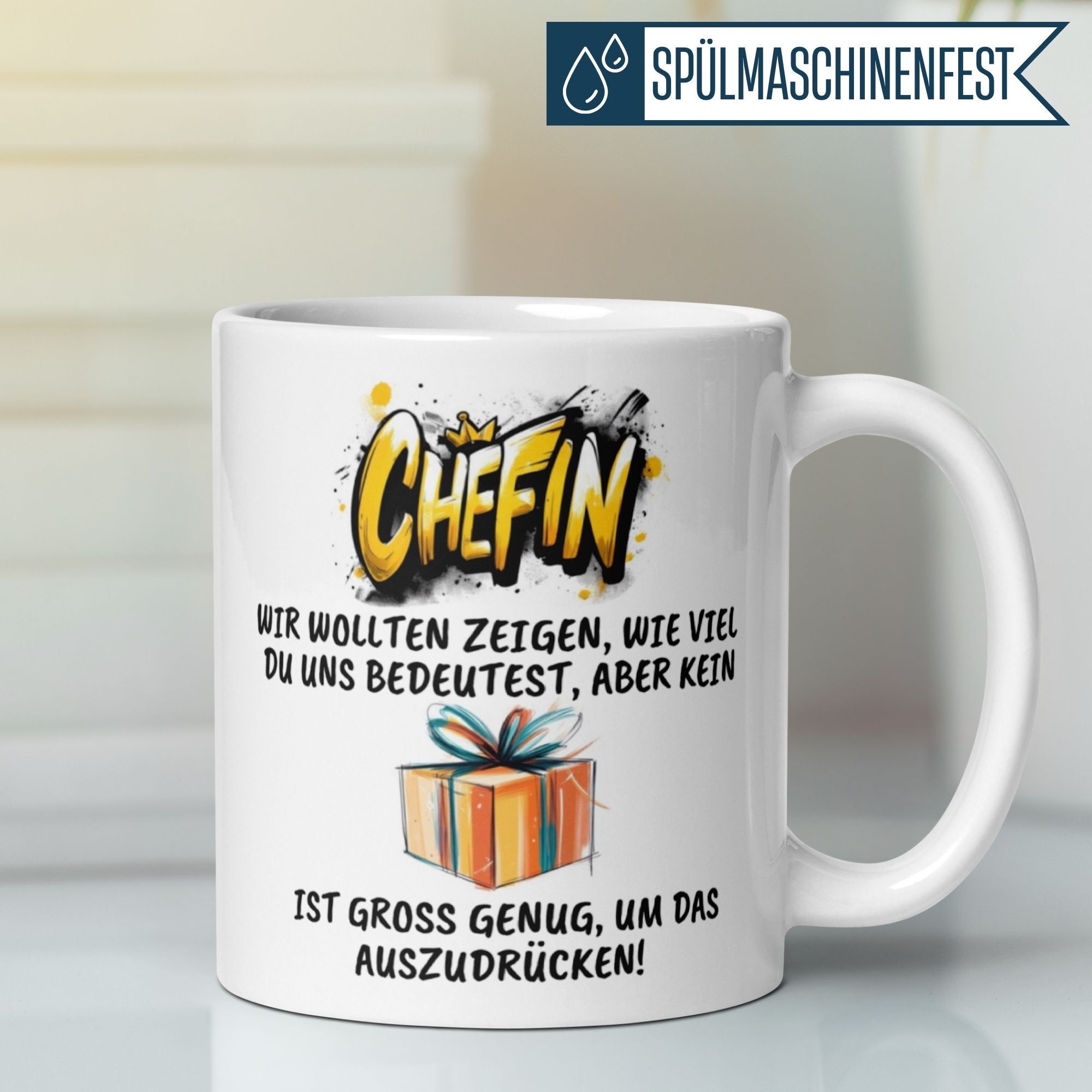 Momentals® Chefin Tasse mit Geschenkmotiv und Spruch zur Wertschätzung, spülmaschinenfest.