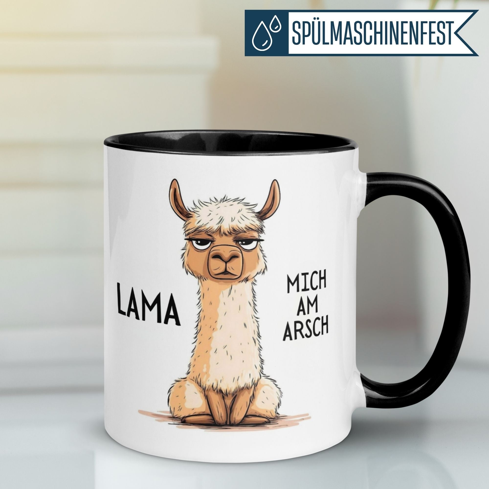 Tasse Lama – „Lama mich am Arsch“ – lustiger Geschenk Becher für Morgenmuffel