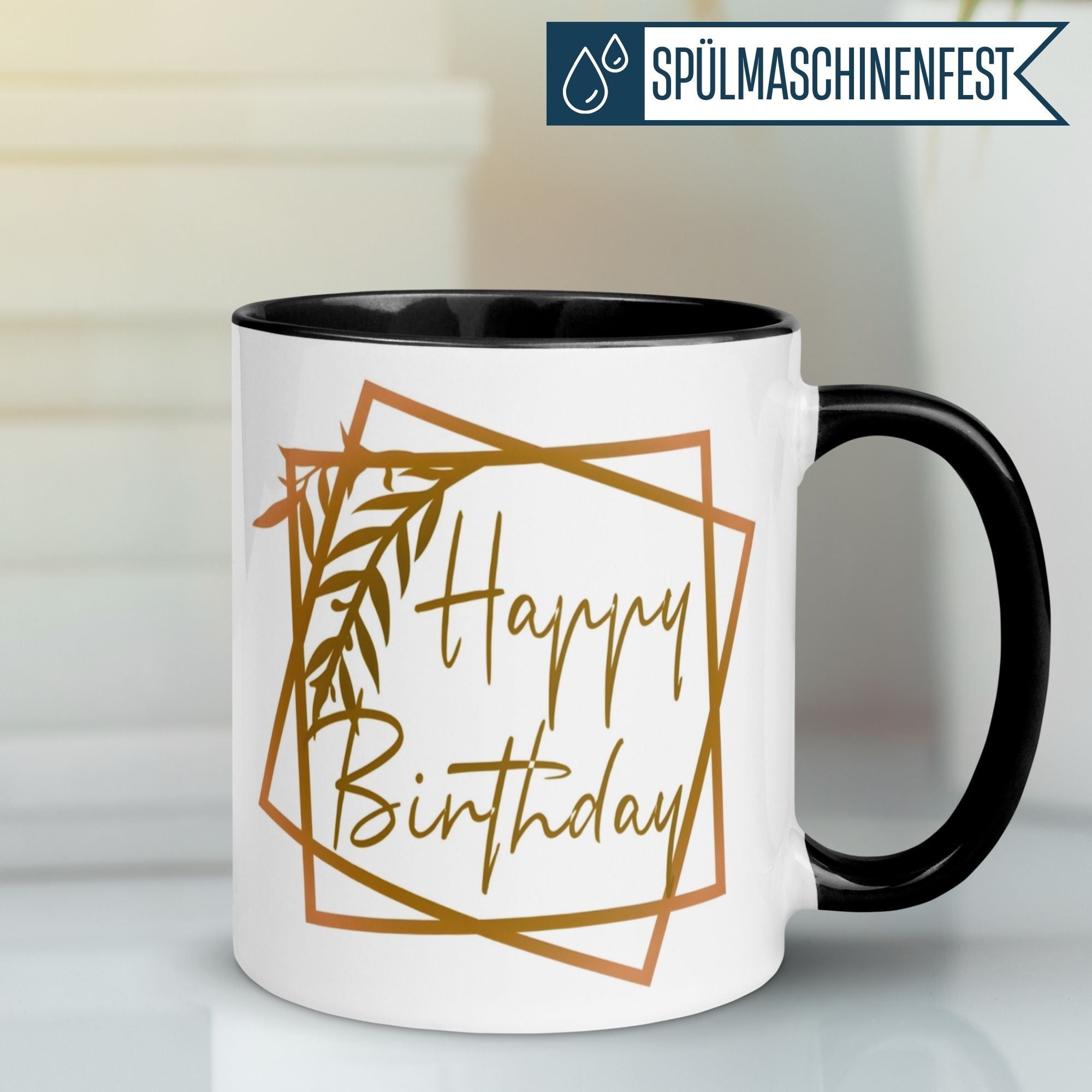 Tasse Geburtstag – „Goldenes Happy Birthday“ – Geburtstagsgeschenk Mann Frau