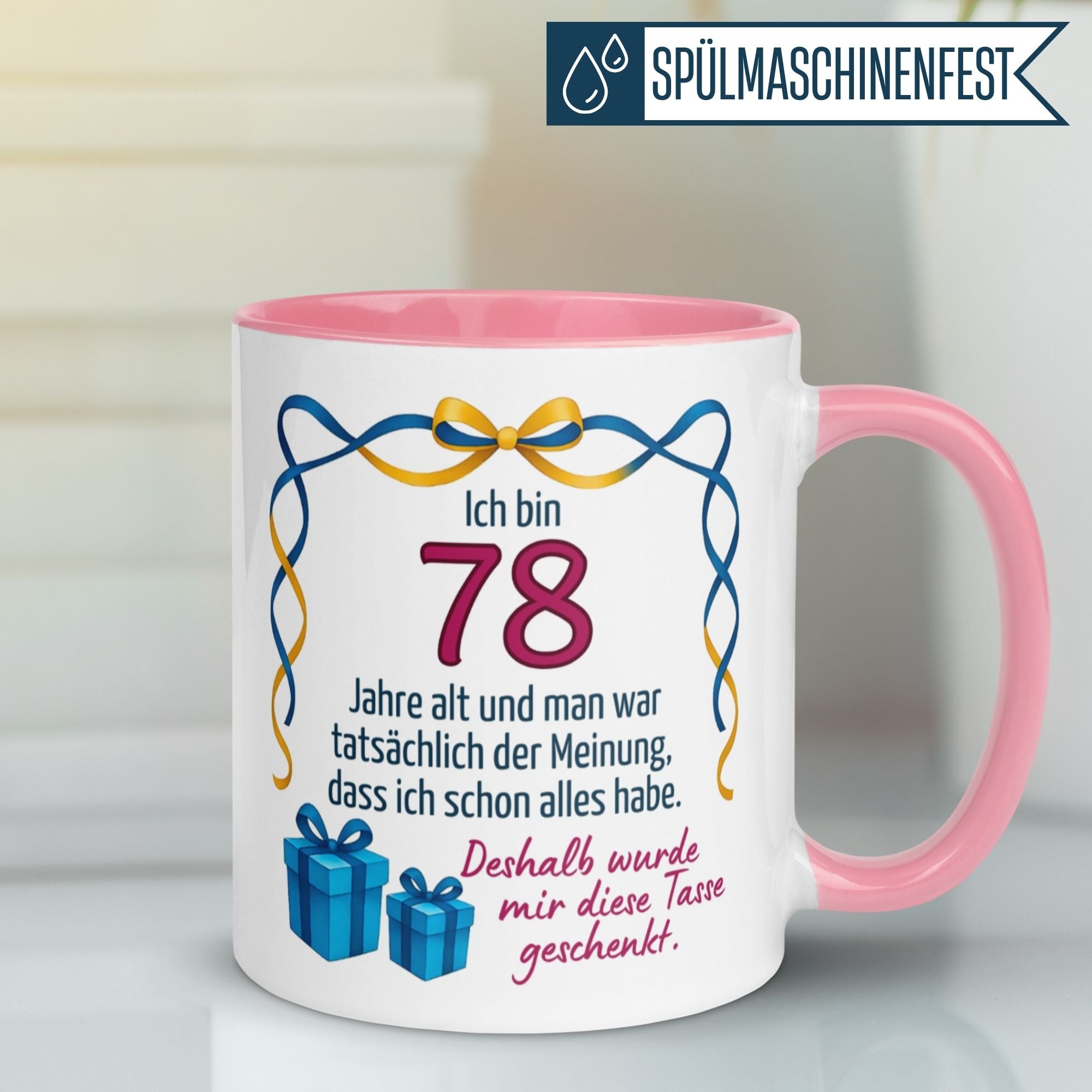 Momentals® Geburtstagstasse für 78. Geburtstag mit witzigem Spruch und Geschenken, perfekt für Frauen.
