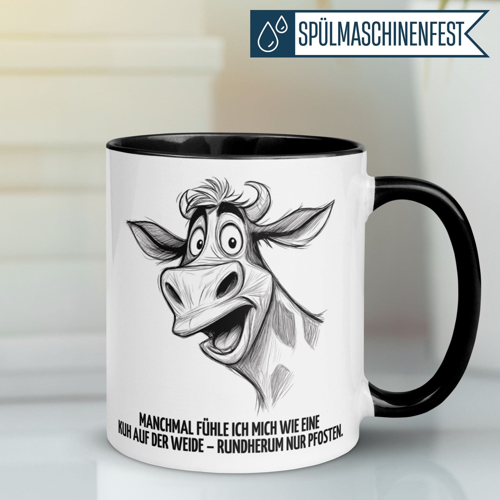 Tasse Kuh – „Wie eine Kuh auf der Weide“ – lustiger Geschenk Becher für Bauern