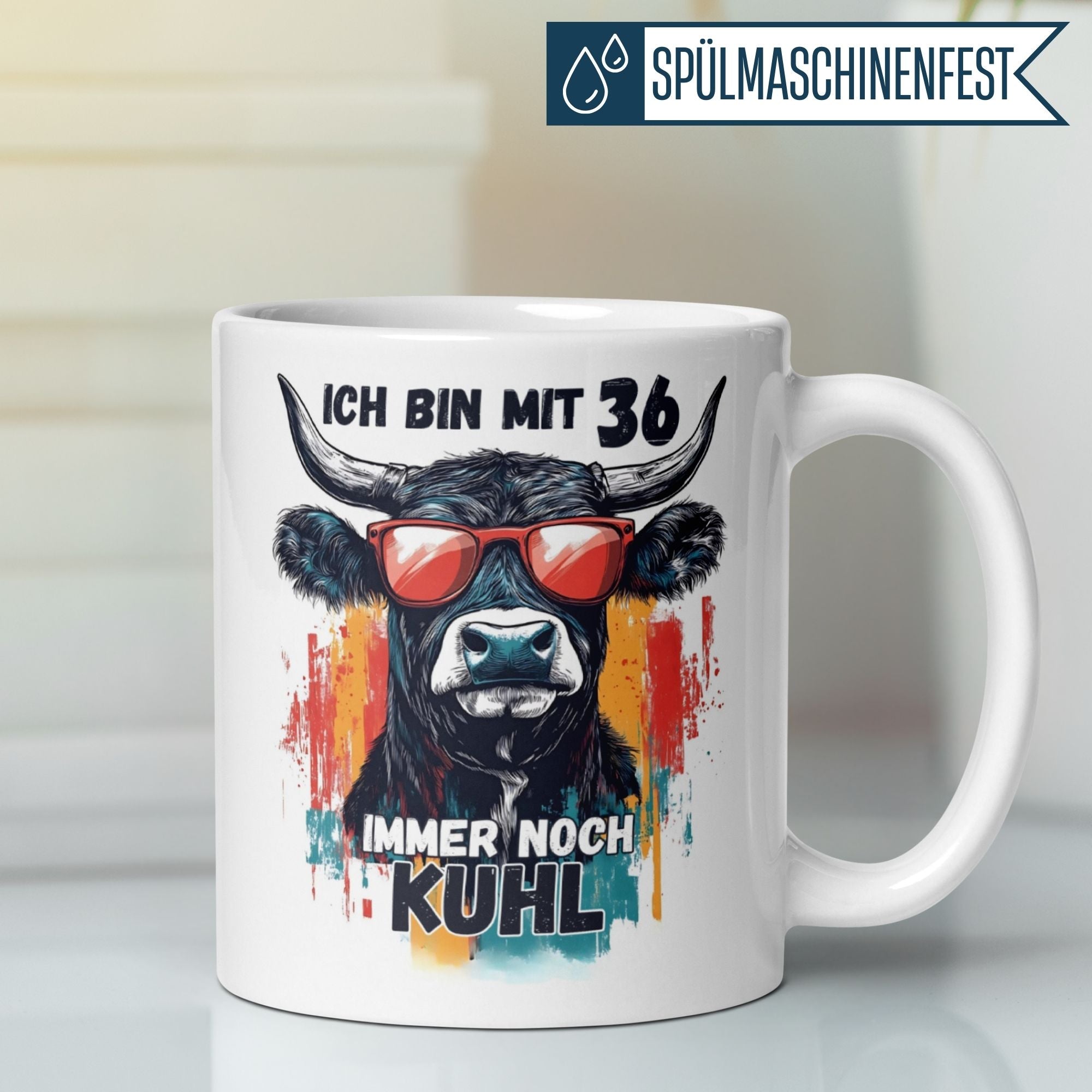 Momentals® Tasse 36. Geburtstag | Kuh & Spruch | Ich bin mit 36 immer noch Kuhl • Momentals