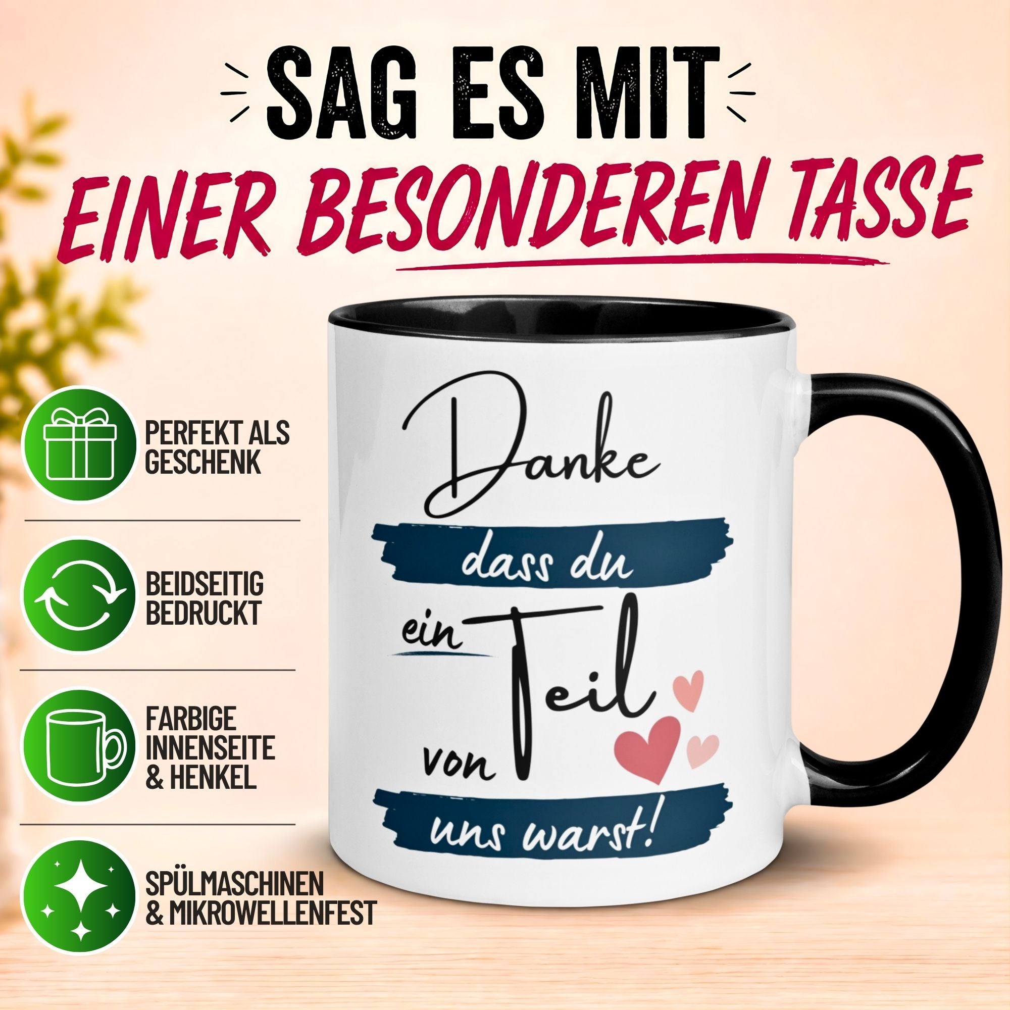 Tasse Abschied – „Danke dass du ein Teil von uns warst“ – Abschiedsgeschenk für Kollegen