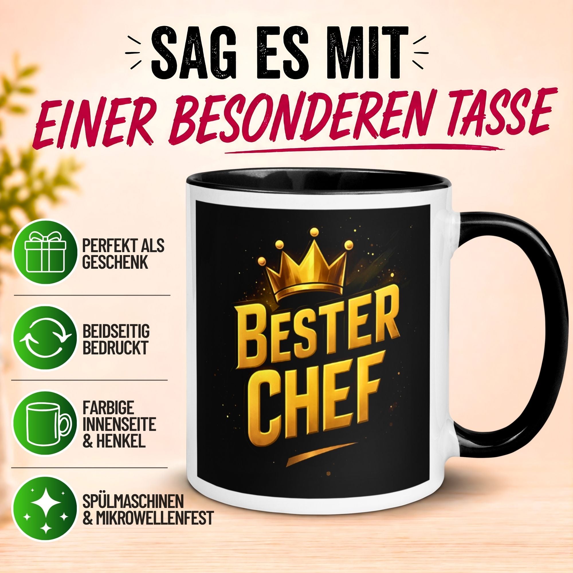 Tasse Chef – „Bester Chef mit goldener Krone“ – Geschenk Becher Bester Chef