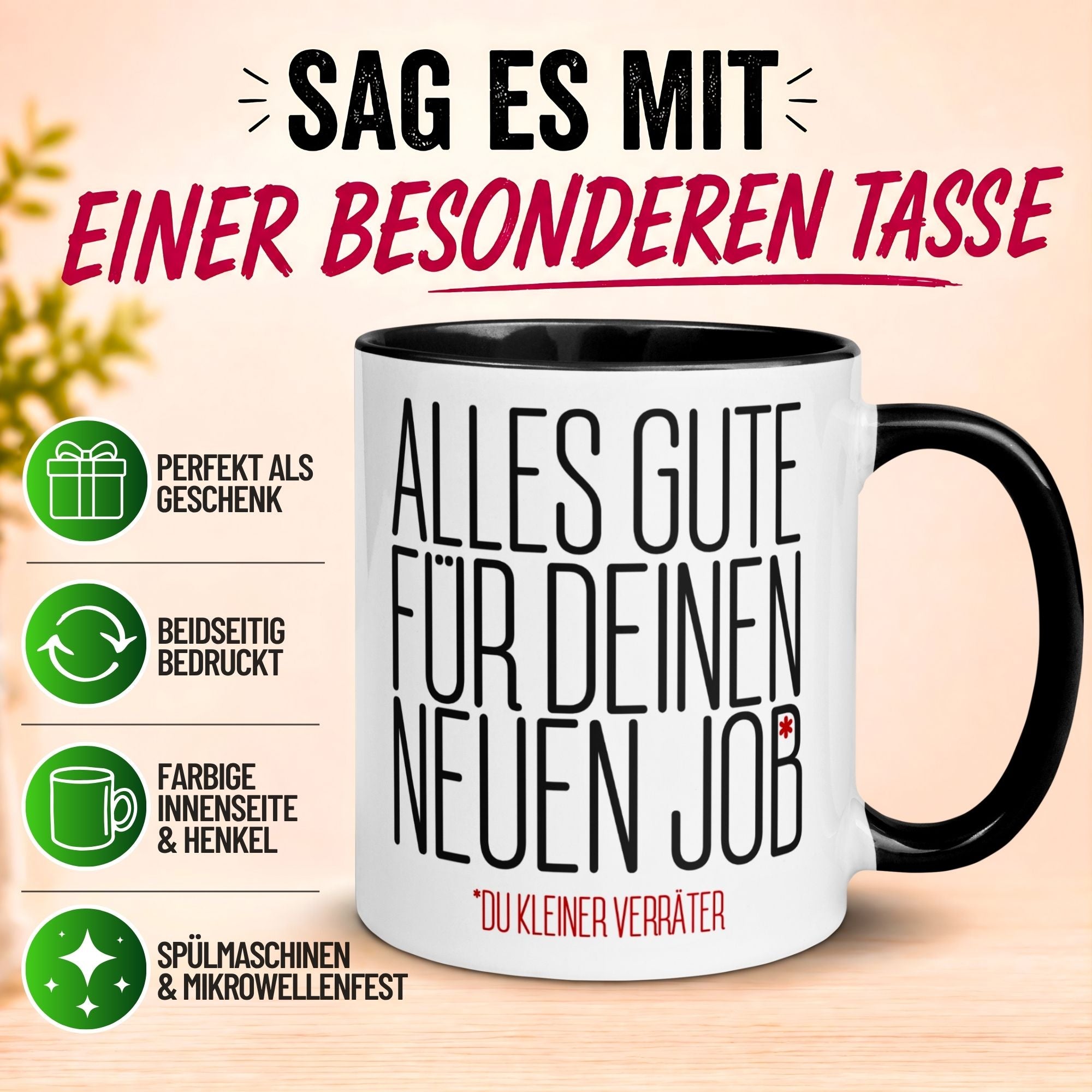 Tasse Abschied – „Alles gute für deinen neuen Job“ – Abschiedsgeschenk Kollegen/Kollegin