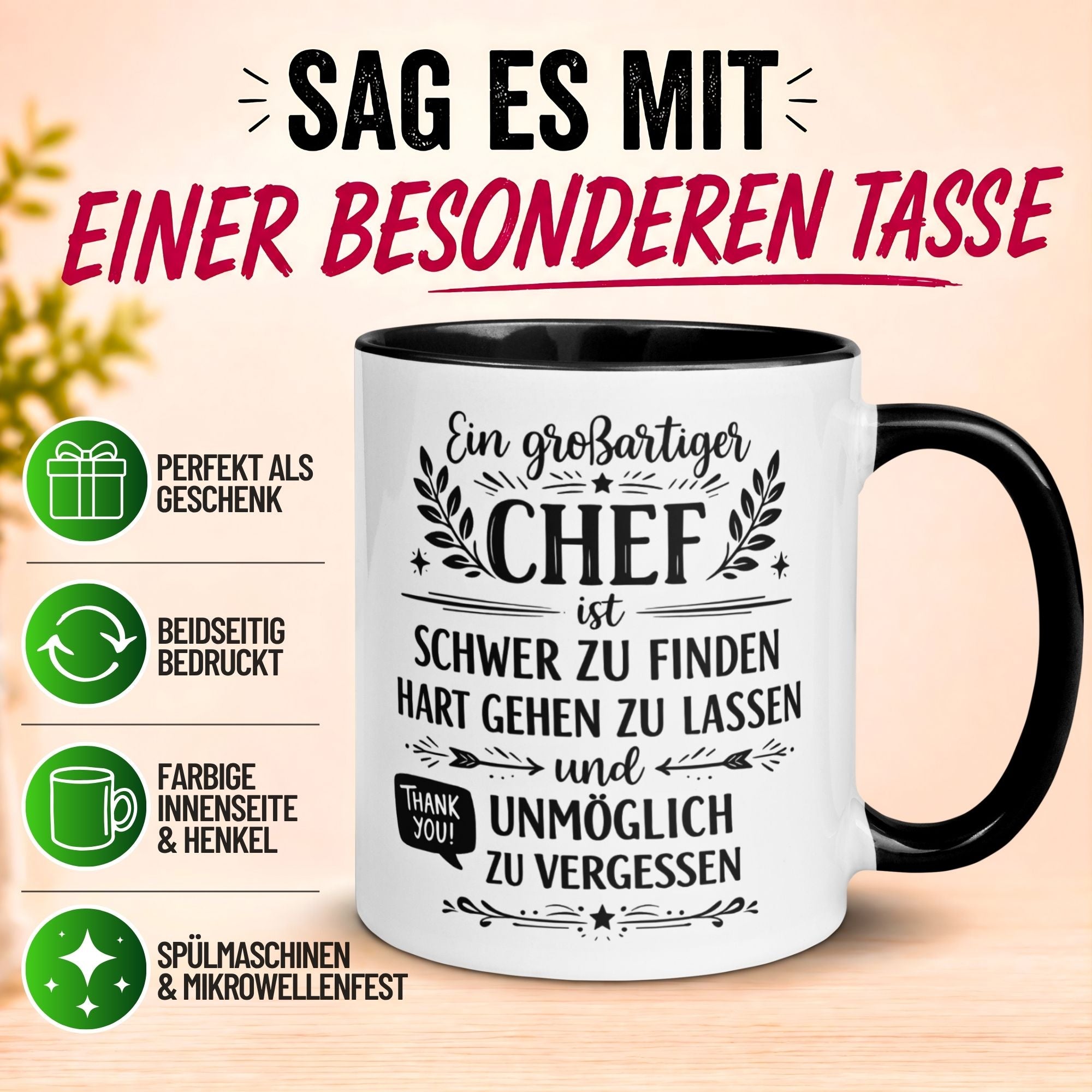 Tasse Chef – „Ein großartiger Chef ist schwer zu finden“ – Abschied Geschenk