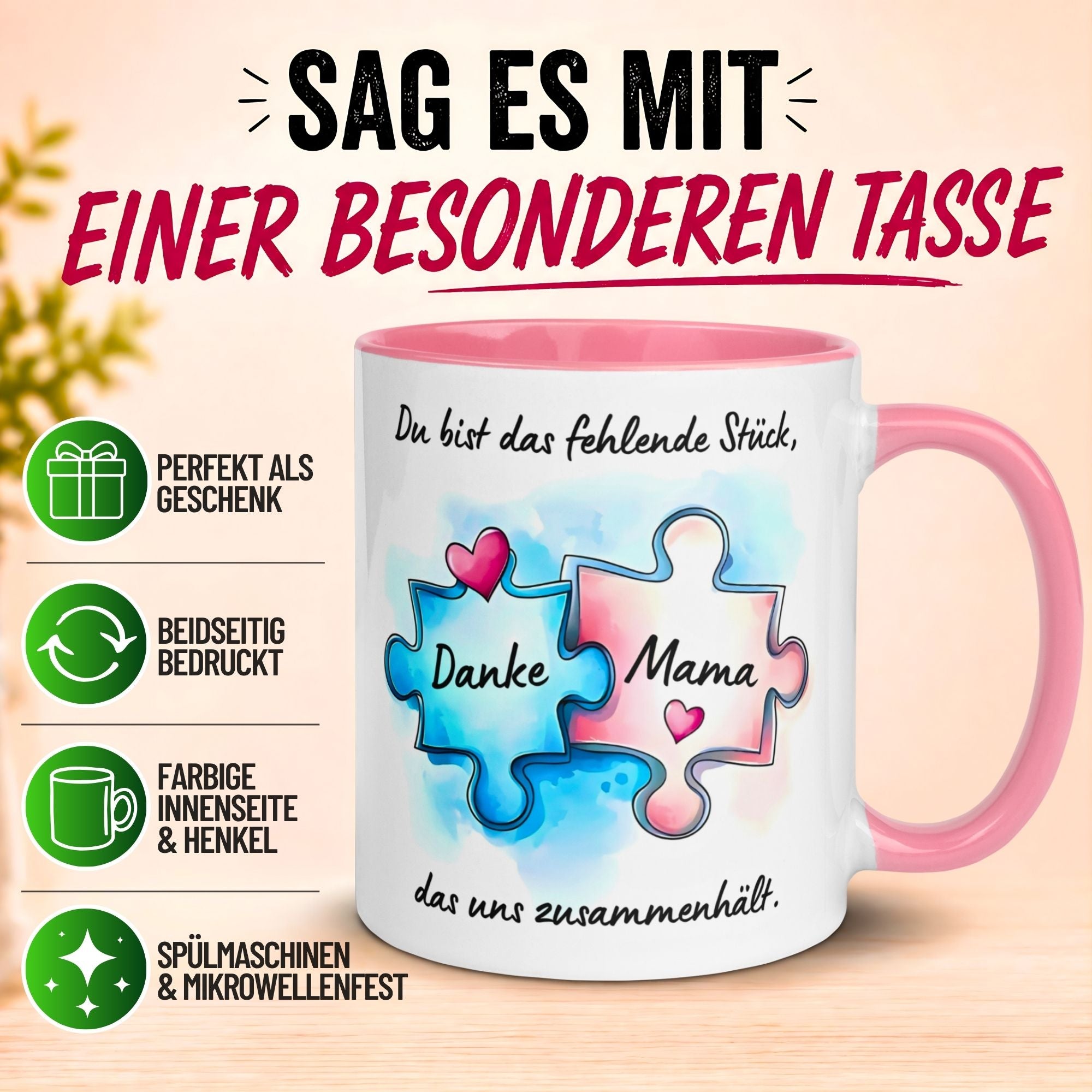 Tasse Mama – „Du hältst uns zusammen“ – Beste Mama Geschenk Becher Geburtstag