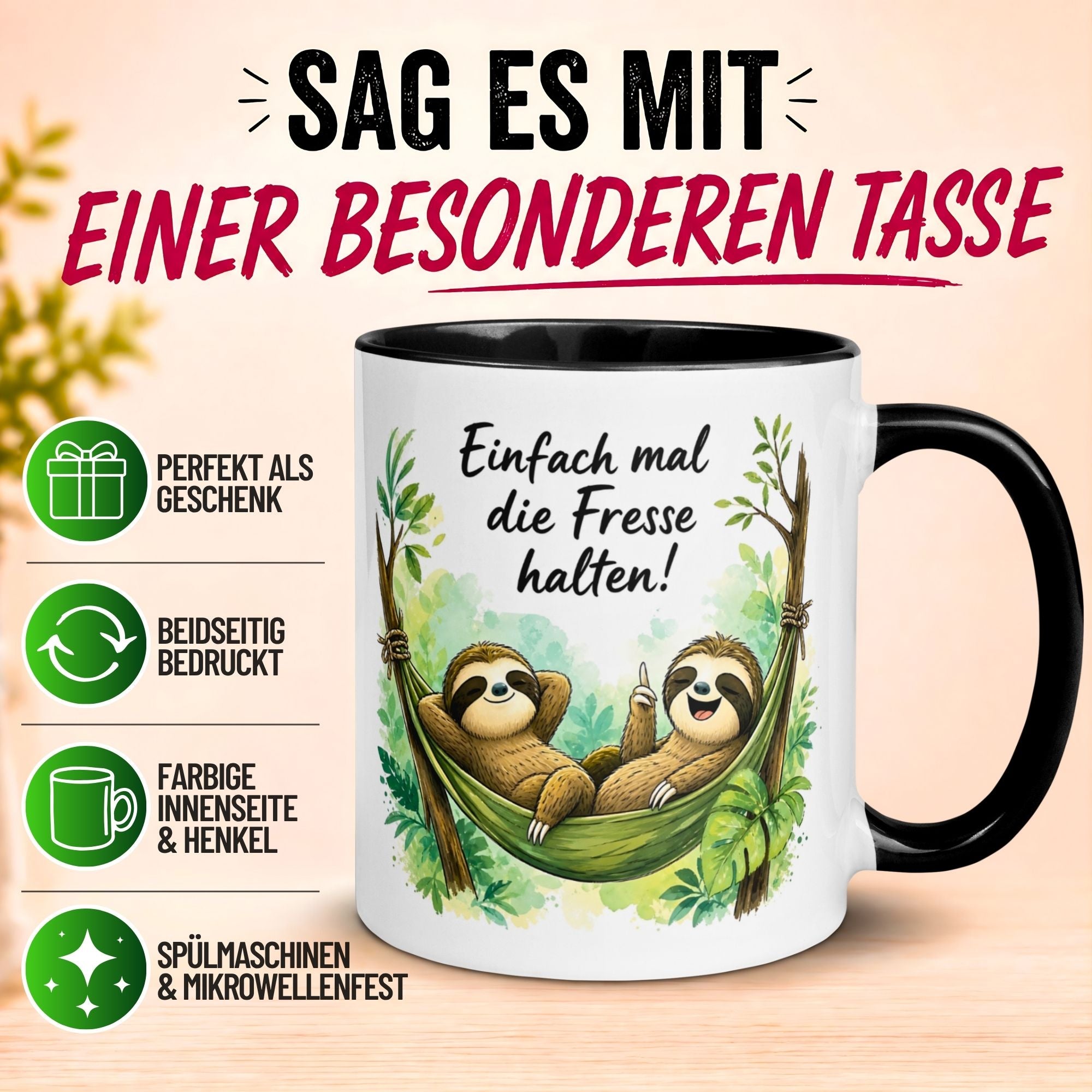 Tasse Faultier – „Einfach mal die Fresse halten“ – lustiger Geschenk Becher fürs Büro