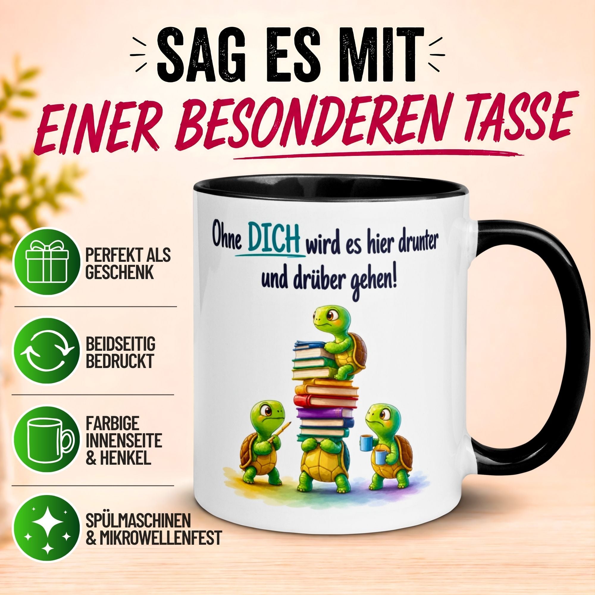 Tasse Abschied – „Ohne DICH wird es drunter und drüber gehen“ – Abschiedsgeschenk Kollegen