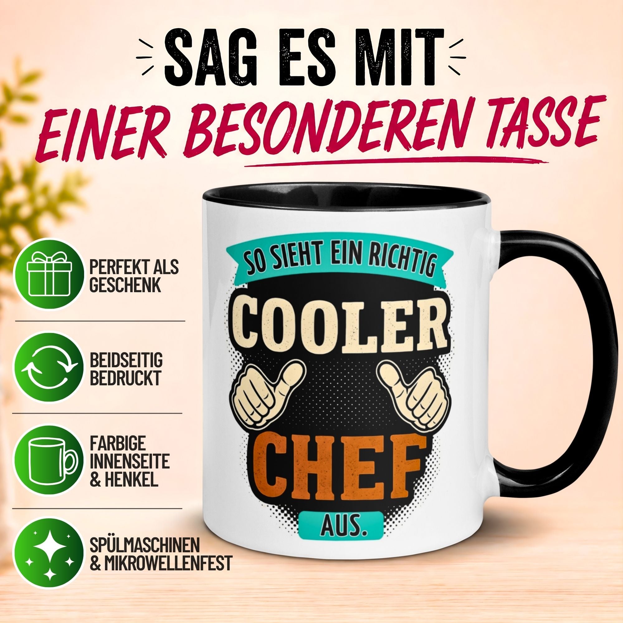 Tasse Chef – „So sieht ein richtig cooler Chef aus“ – Geschenk Kaffeetasse Bester Chef
