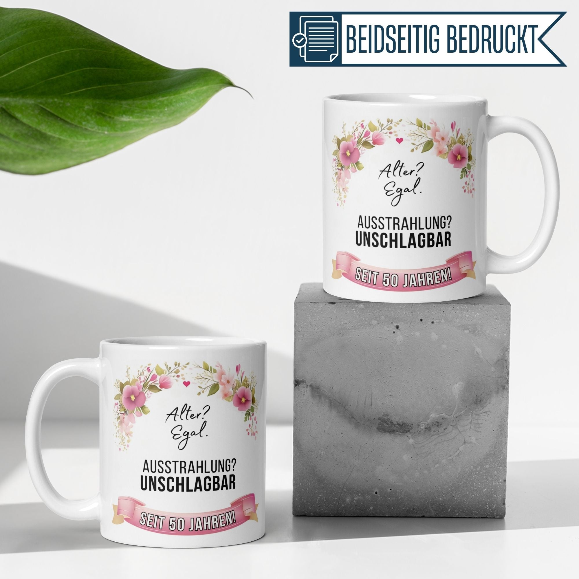 Momentals® Tasse 50. Geburtstag | Blumen & Spruch | Ausstrahlung - Unschlagbar seit 50 Jahren • Momentals