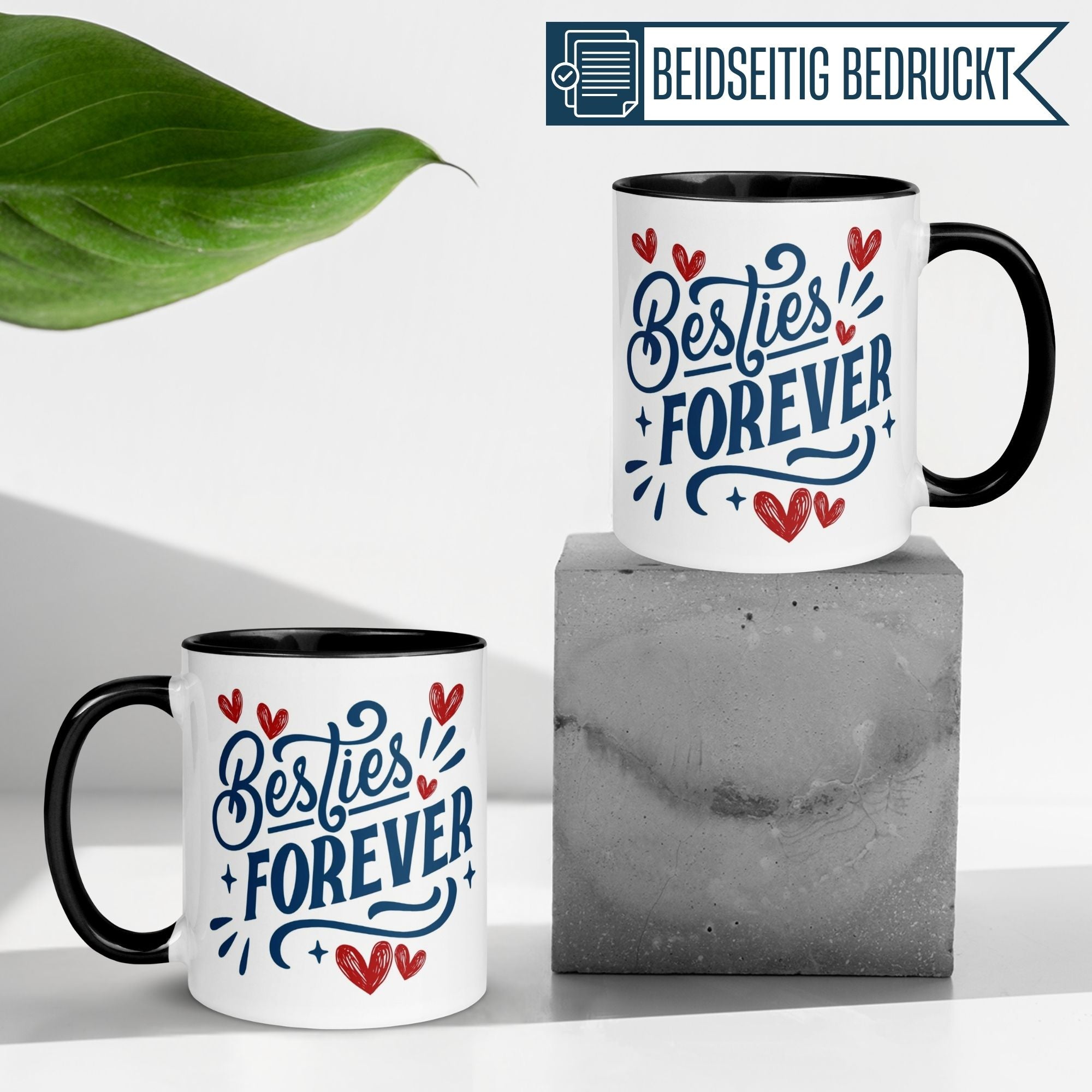 Momentals Besties Forever Tasse mit Herzmotiv, ideal für beste Freundinnen, beidseitig bedruckt.