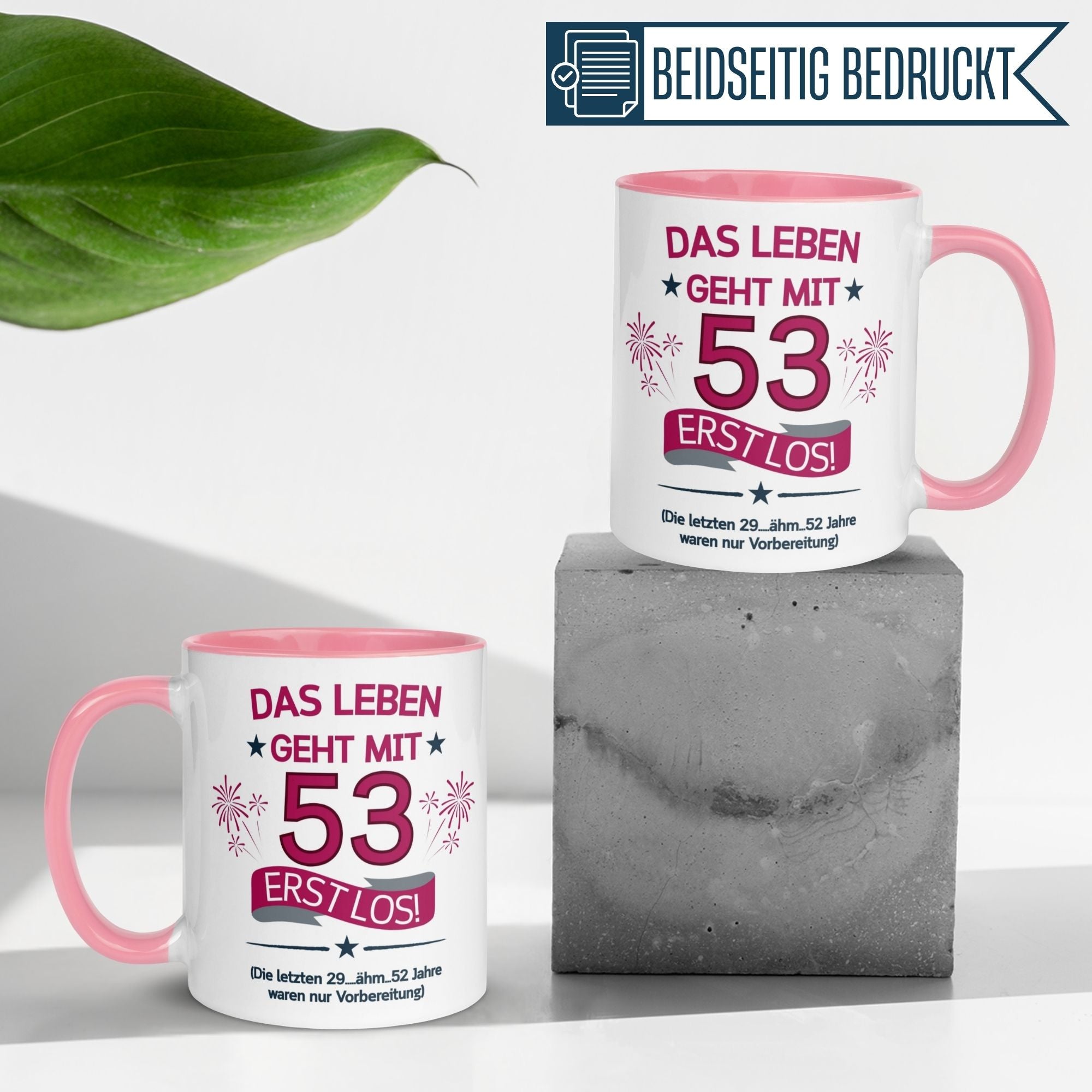 Momentals® Tasse 53. Geburtstag | Feuerwerk & Spruch | Das Leben geht mit 53 erst los