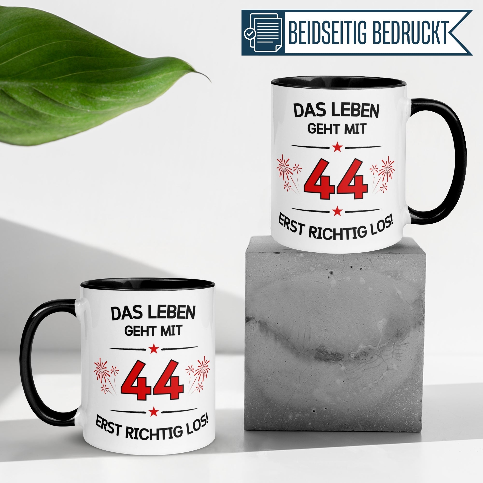 Tasse 44. Geburtstag Mann Frau – „Das Leben geht mit 44 erst Los“ – Geschenk zum Geburtstag Männer Frauen