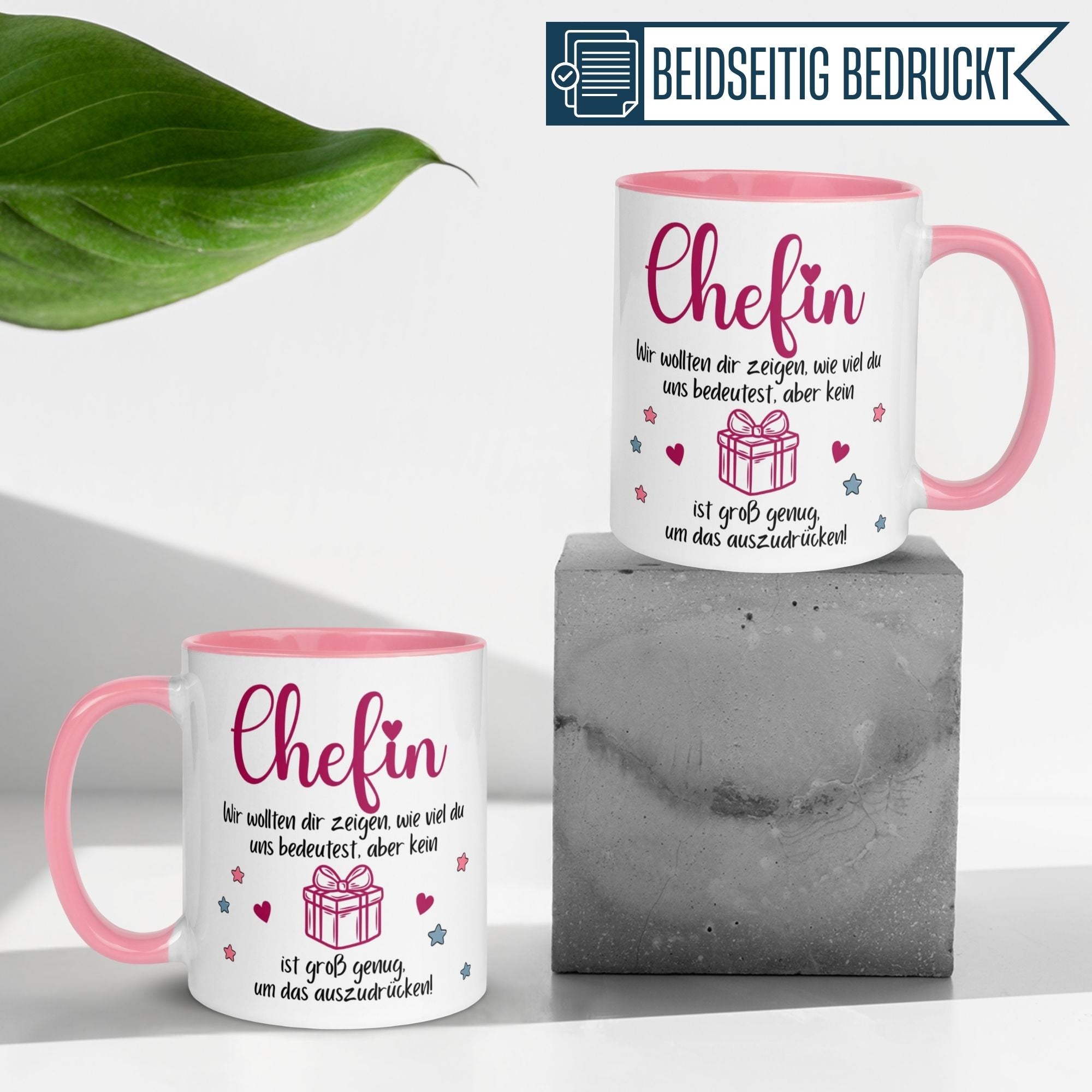 Momentals Tasse Chefin mit Spruch zur Wertschätzung, humorvoll und respektvoll, perfekt für den Abschied.