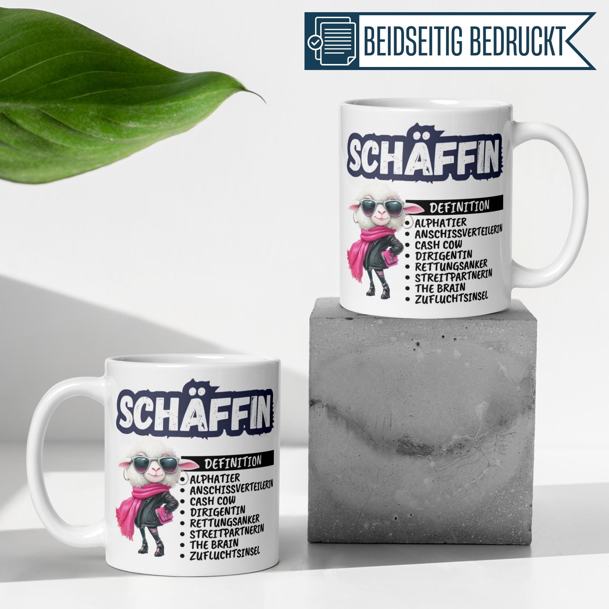 Momentals Tasse Chefin mit Schafmotiv, humorvoll und respektvoll für den Abschied einer Chefin.