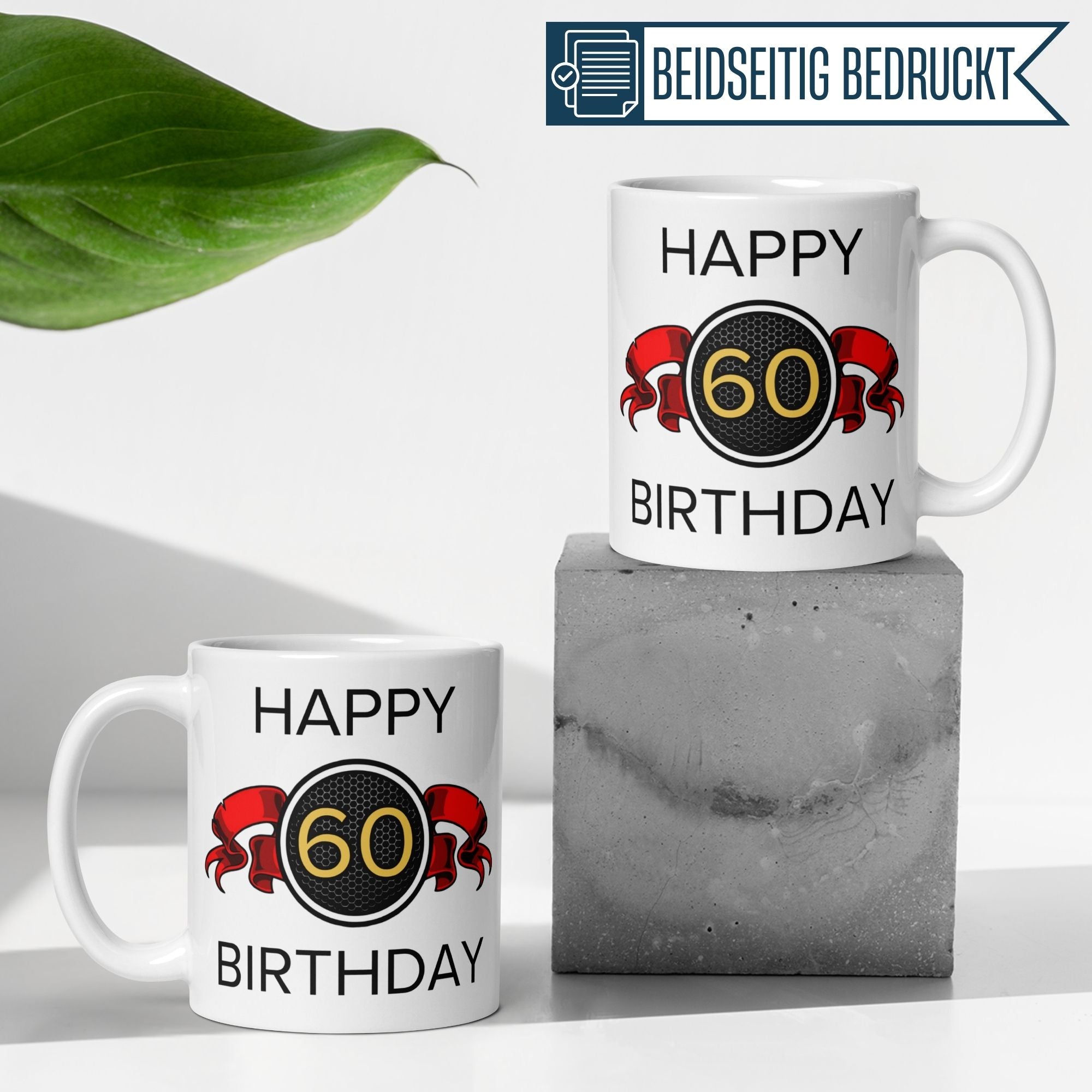 Momentals® Tasse 60. Geburtstag | Wappen & Spruch | Happy Birthday mit roter Schleife • Momentals