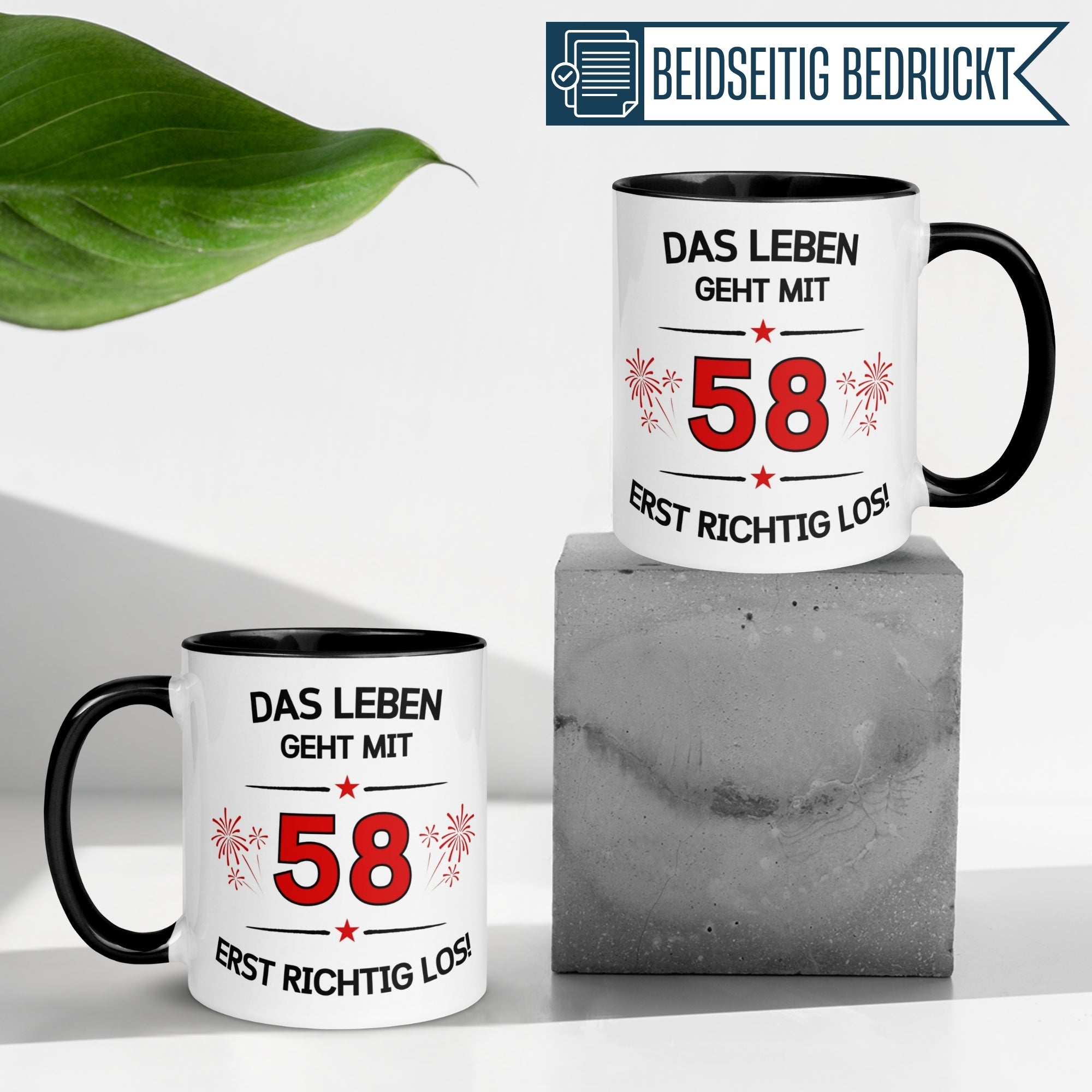 Tasse 58. Geburtstag | Feuerwerk & Spruch | Das Leben geht mit 58 erst Los