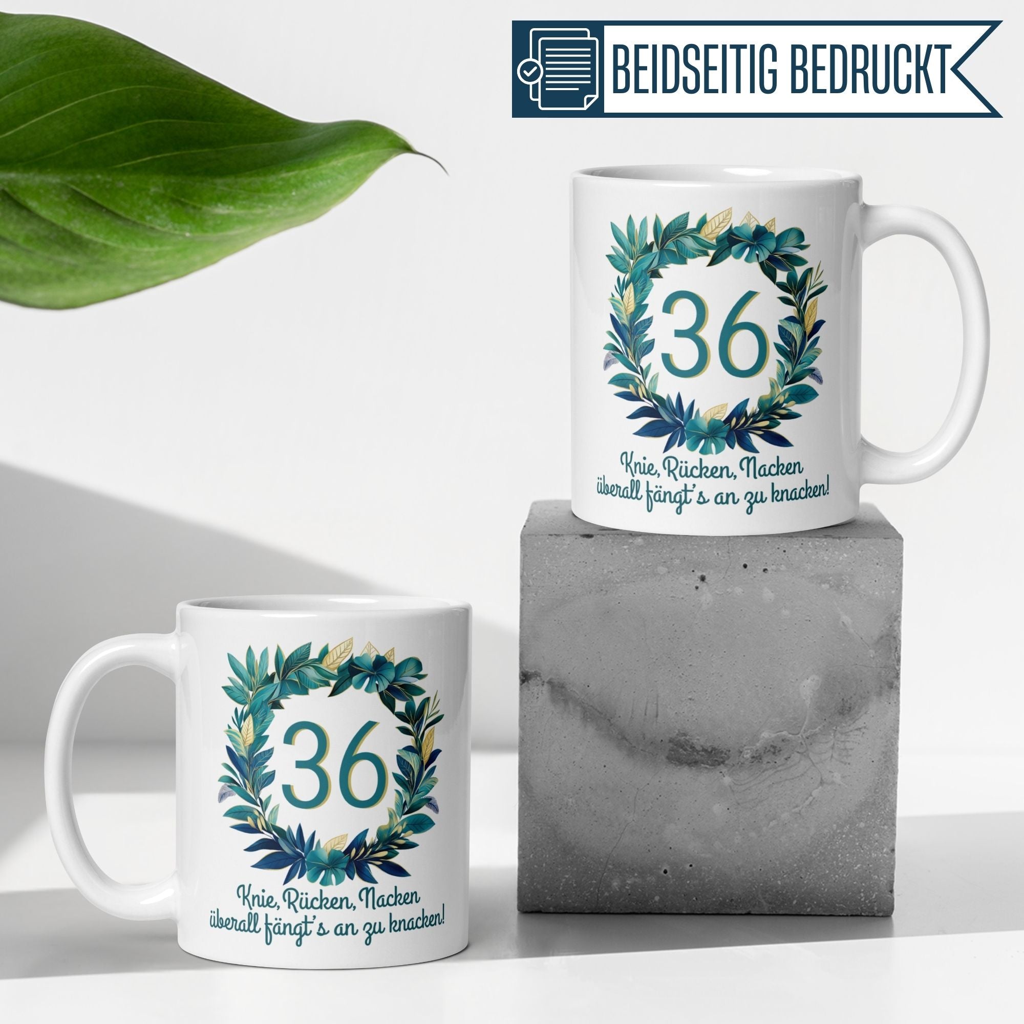 Momentals® Tasse 36. Geburtstag | Zahl & Spruch | Knie Rücken Nacken • Momentals
