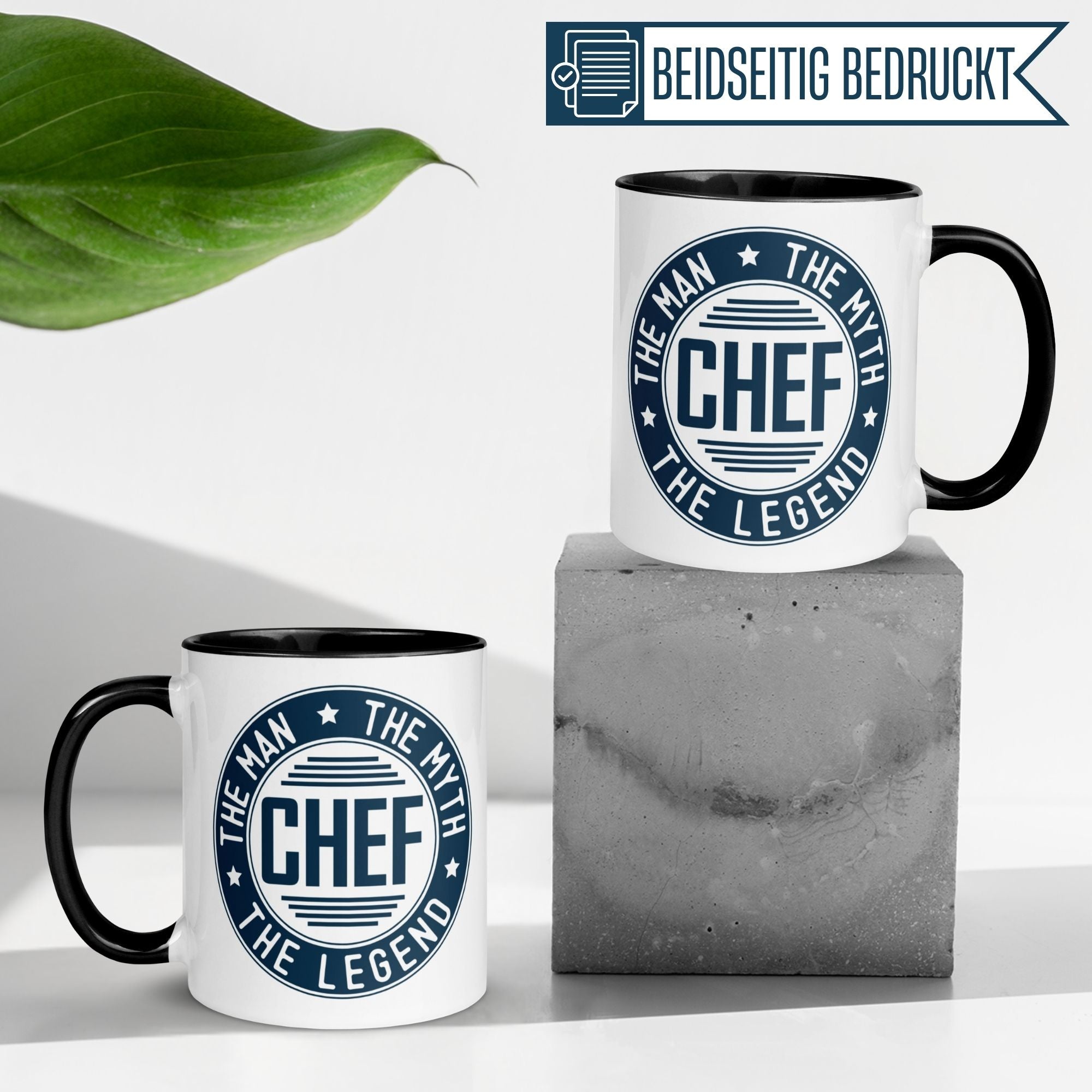 Momentals Chef mug featuring 'The Man, The Myth, The Legend' design in retro typography, perfect farewell gift.