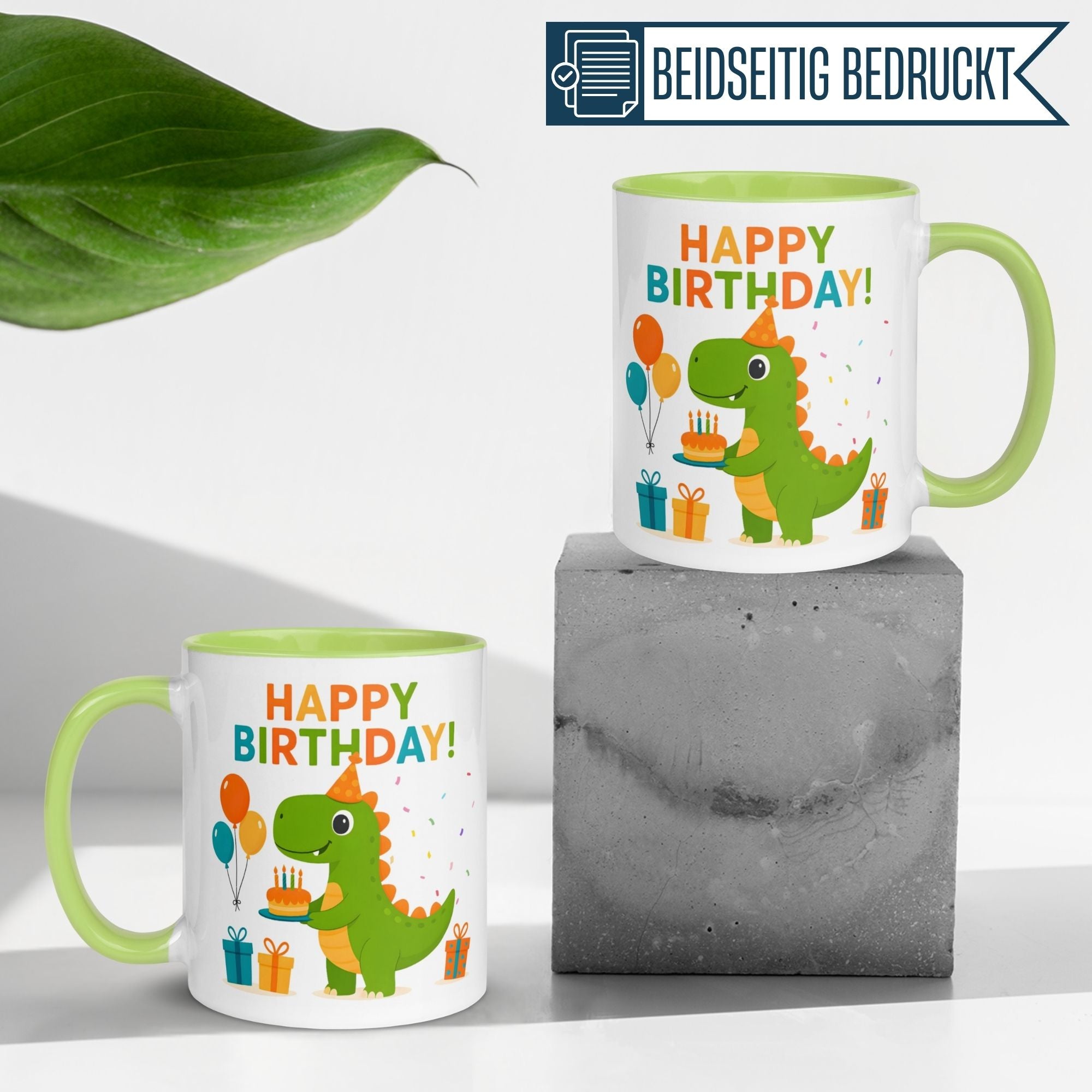 Tasse Dinosaurier – „Happy Birthday“ – Dino Geburtstag Geschenk Becher