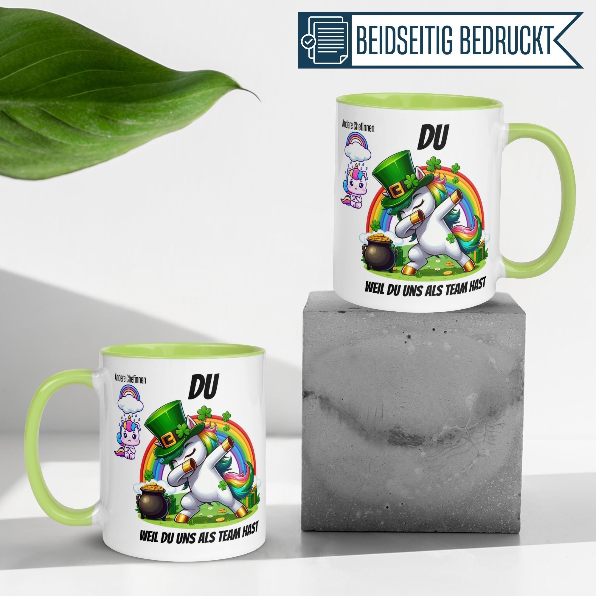 Momentals Tasse Chefin mit Einhorn und Kleeblättern, humorvolles Abschiedsgeschenk für Chefinnen